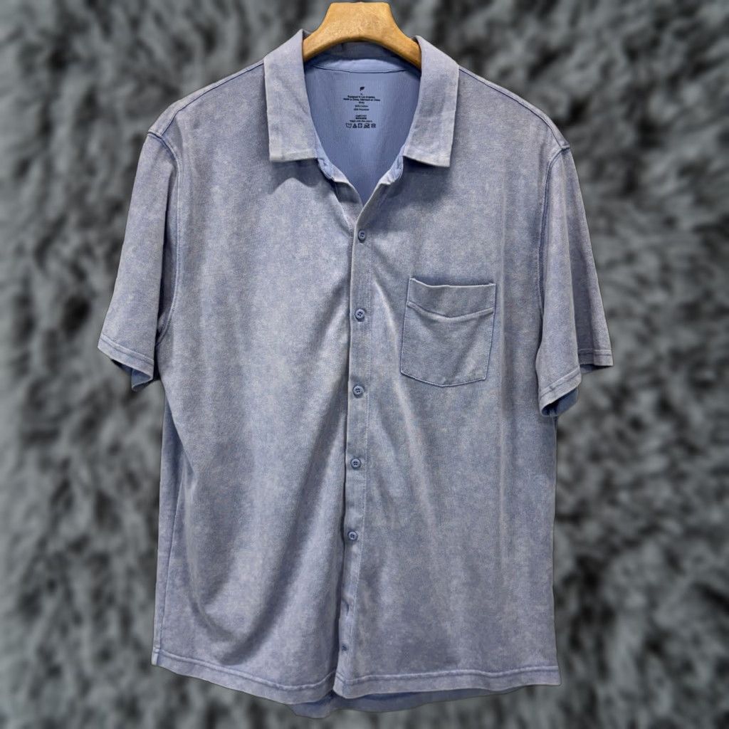 Fabletics Fabletics The Dash Button-Up Men’s Short Sleeve XL Blue Cotton Blend Polyester Knit Breathable Regular Casual, Travel Stone Wash Look Size US 36 / EU 52 - 1 Thumbnail