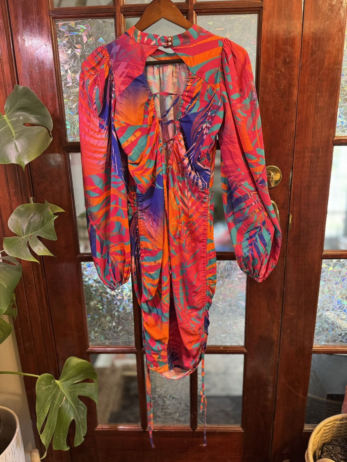 Other COSEL Draped Palm tree Dress high end 8 balloon sleeve VEUC Size M / US 6-8 / IT 42-44 - 4 Thumbnail
