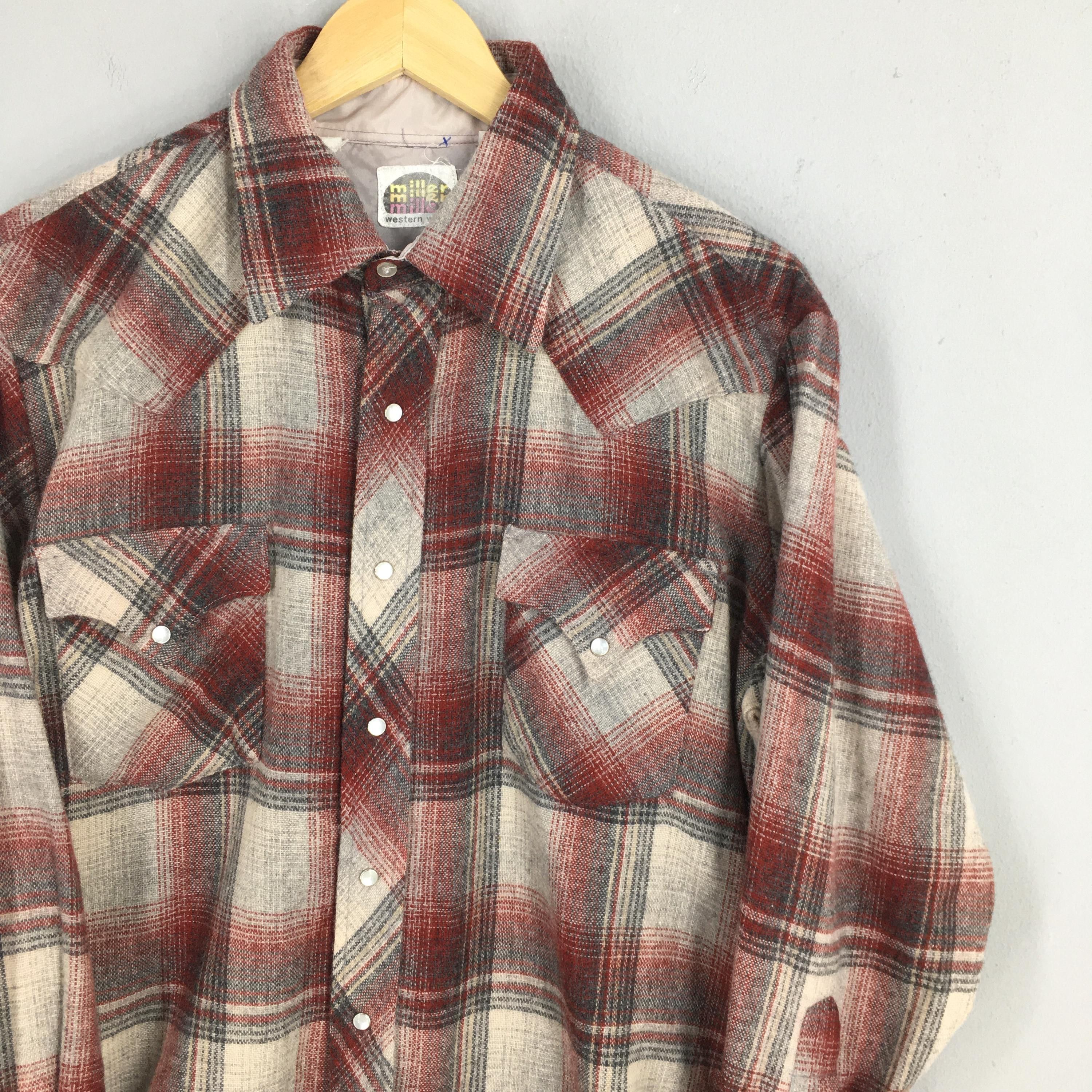 Flannel Vintage 80s Miller Plaid Shadow Tartan Checkered Shirt Large Size US L / EU 52-54 / 3 - 2 Thumbnail