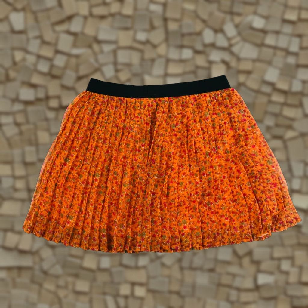 Vintage Roxy Knife Pleated A-Line Mini Skirt Women's Size Small Orange Floral Print Skirt Size 28" / US 6 / IT 42 - 1 Thumbnail