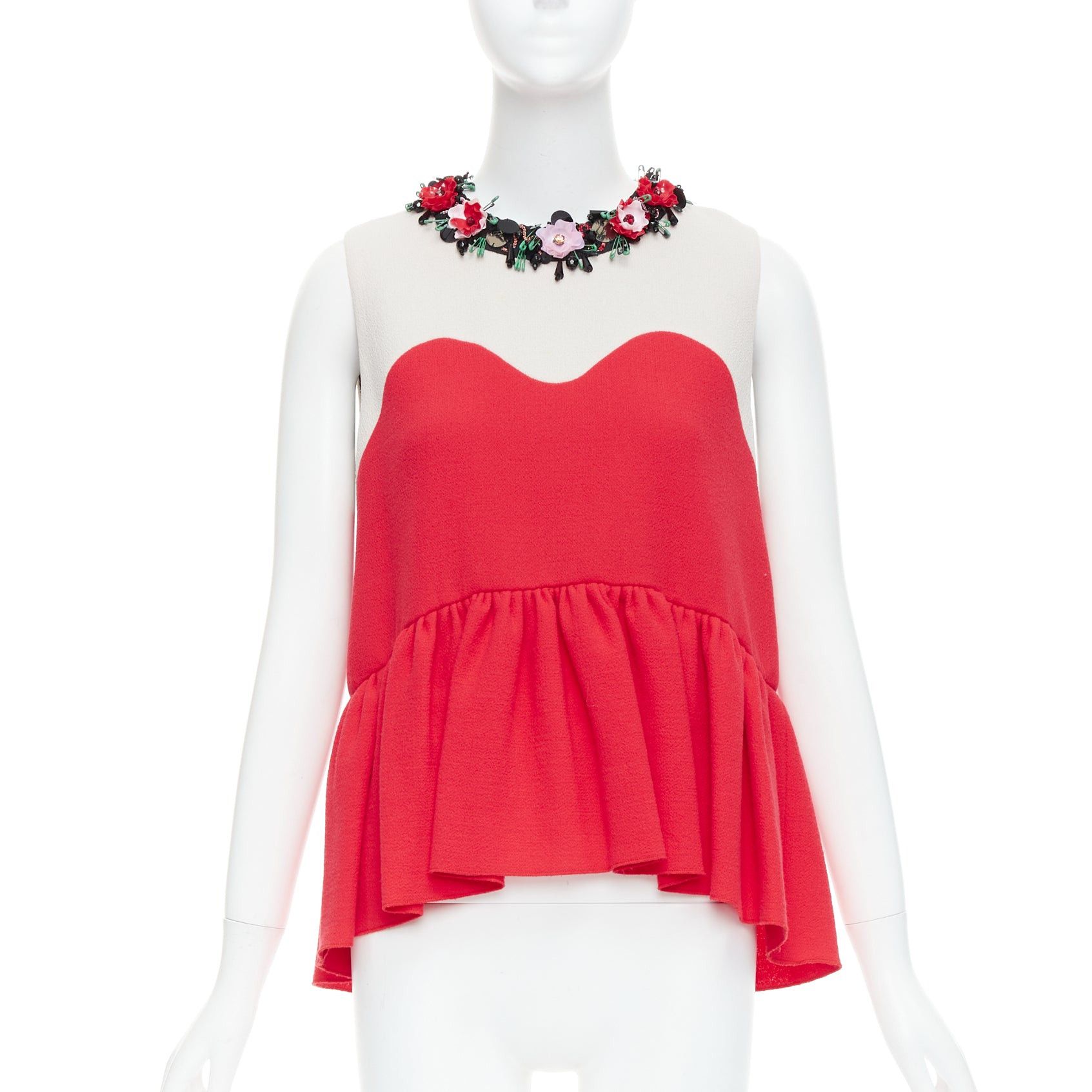 MSGM MSGM red nude floral embellished collar peplum vest top IT42 M Size M / US 6-8 / IT 42-44 - 1 Thumbnail
