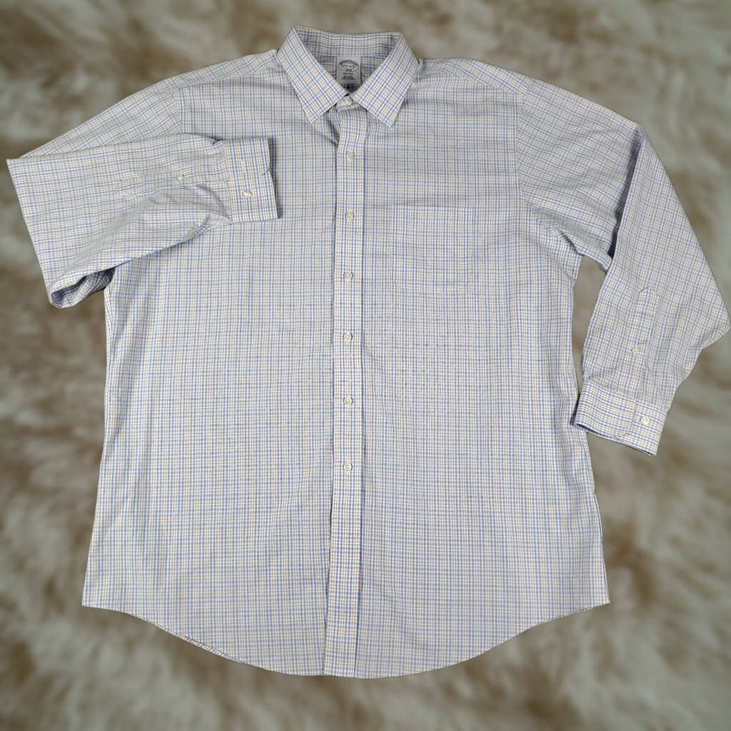 Brooks Brothers Brooks Brothers Shirt Mens 17.5 Blue Check Regent Dress Button Up Long Sleeve Size 48R - 1 Thumbnail