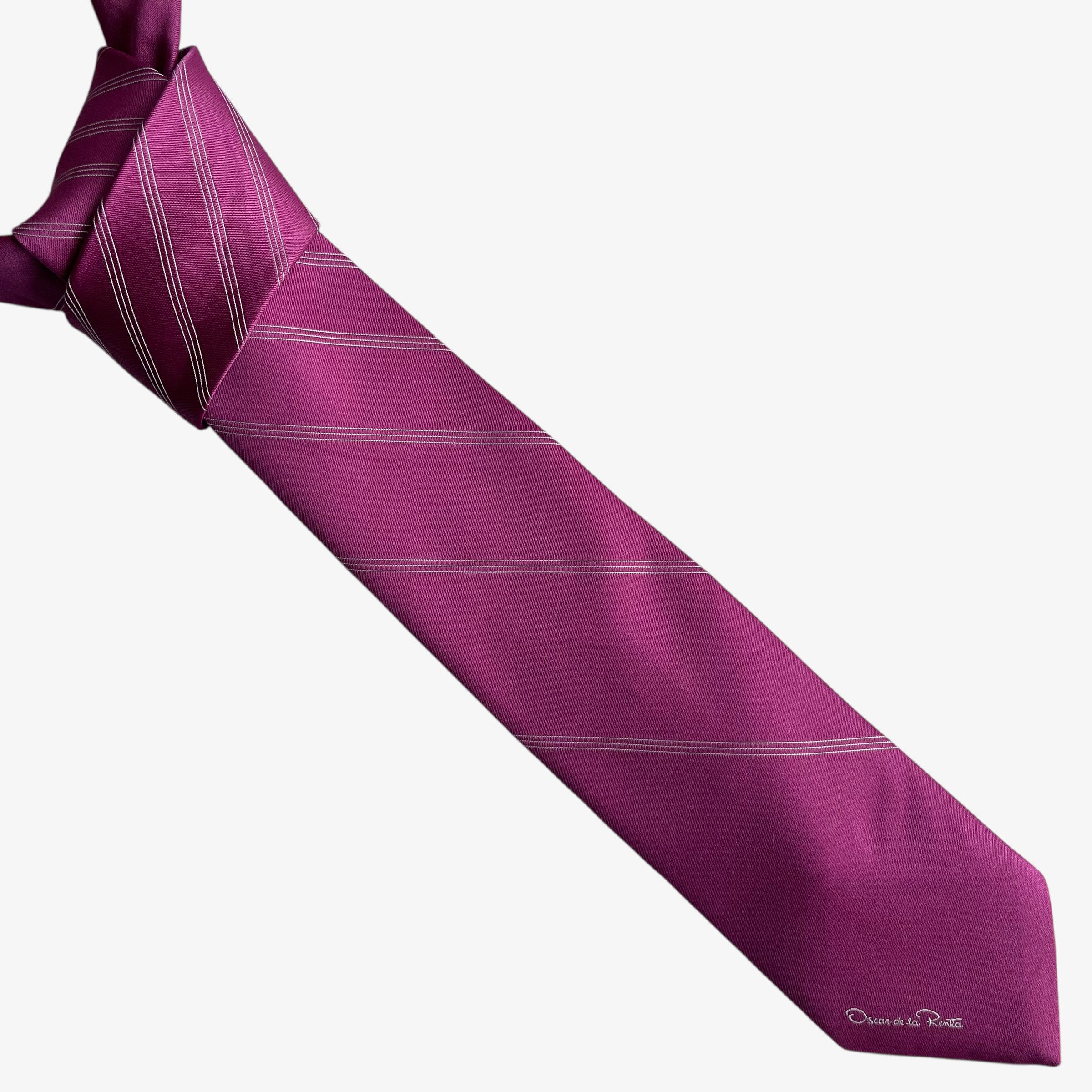 Oscar De La Renta Vintage 90s Oscar De La Renta Pink Striped Silk Tie Size ONE SIZE - 1 Thumbnail