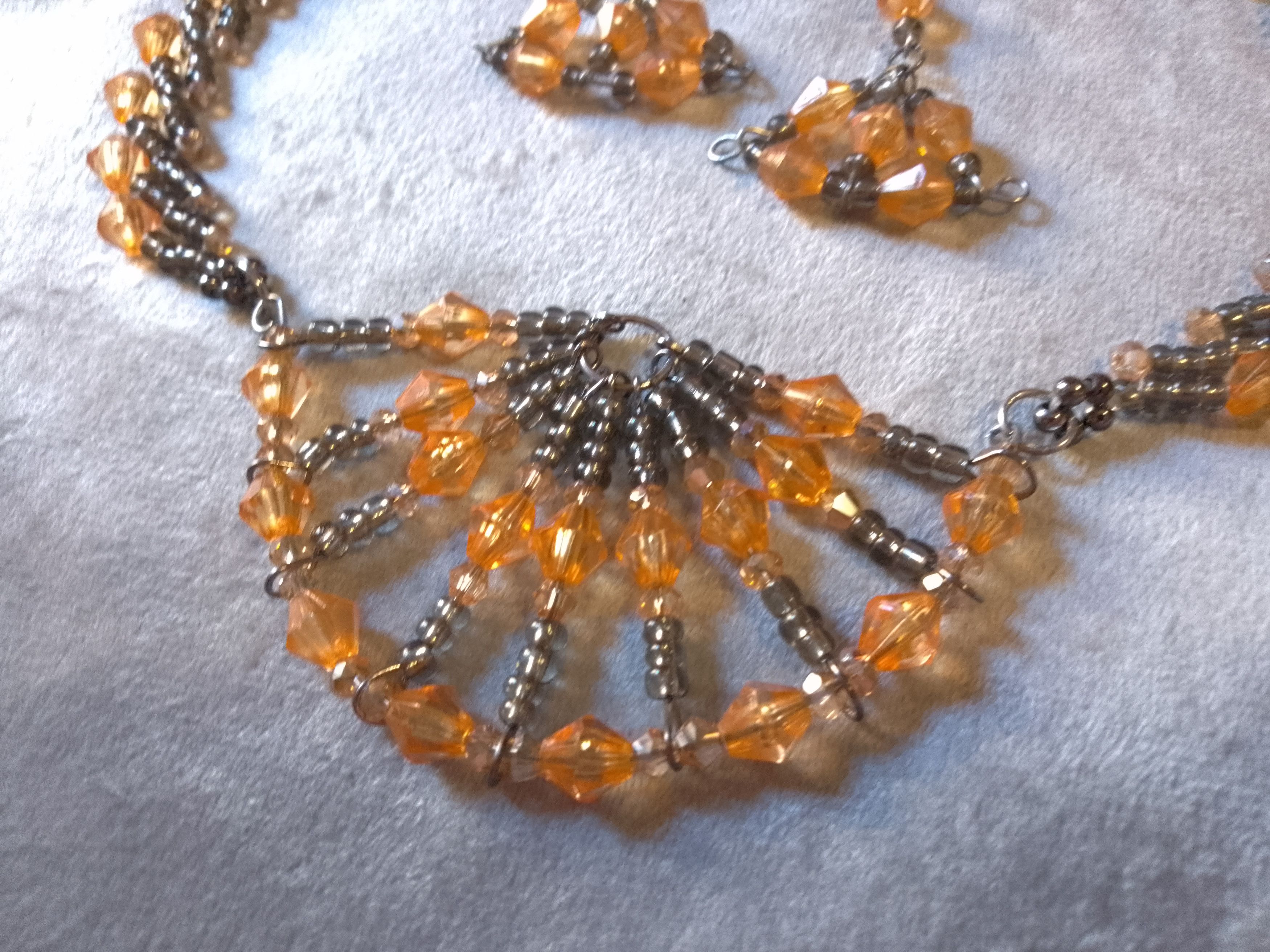 Handmade Necklace Orange Green Earrings Vintabe Antique Fashionable Size ONE SIZE - 5 Thumbnail