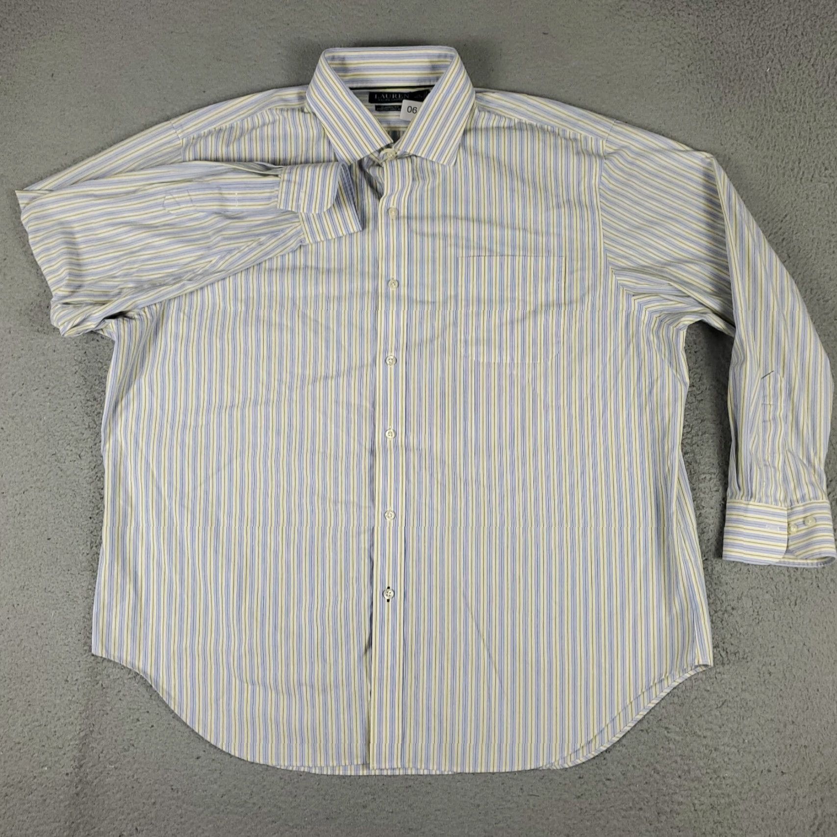 Ralph Lauren Ralph Lauren Dress Shirt Mens Size 17 Blue Yellow Striped Long Sleeve Button Up Cotton Size 46R - 2 Thumbnail