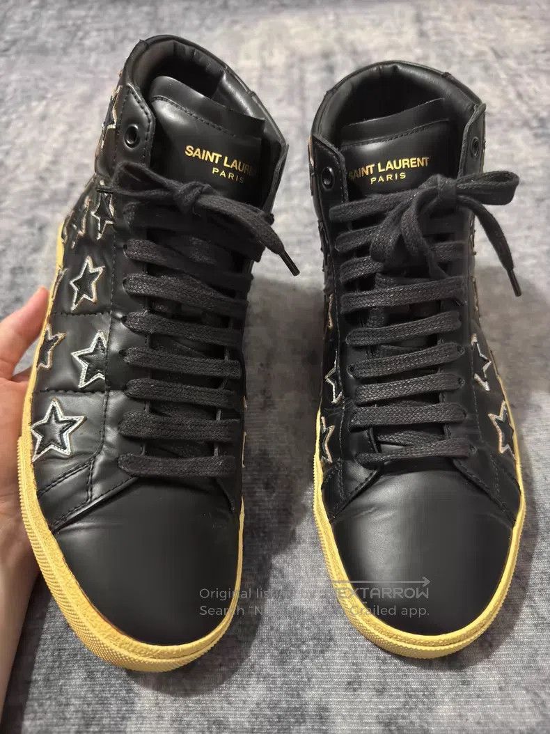 Saint Laurent Paris Saint Laurent Paris Calfskin High-top Black and White Embr Size US 7 / EU 40 - 1 Thumbnail