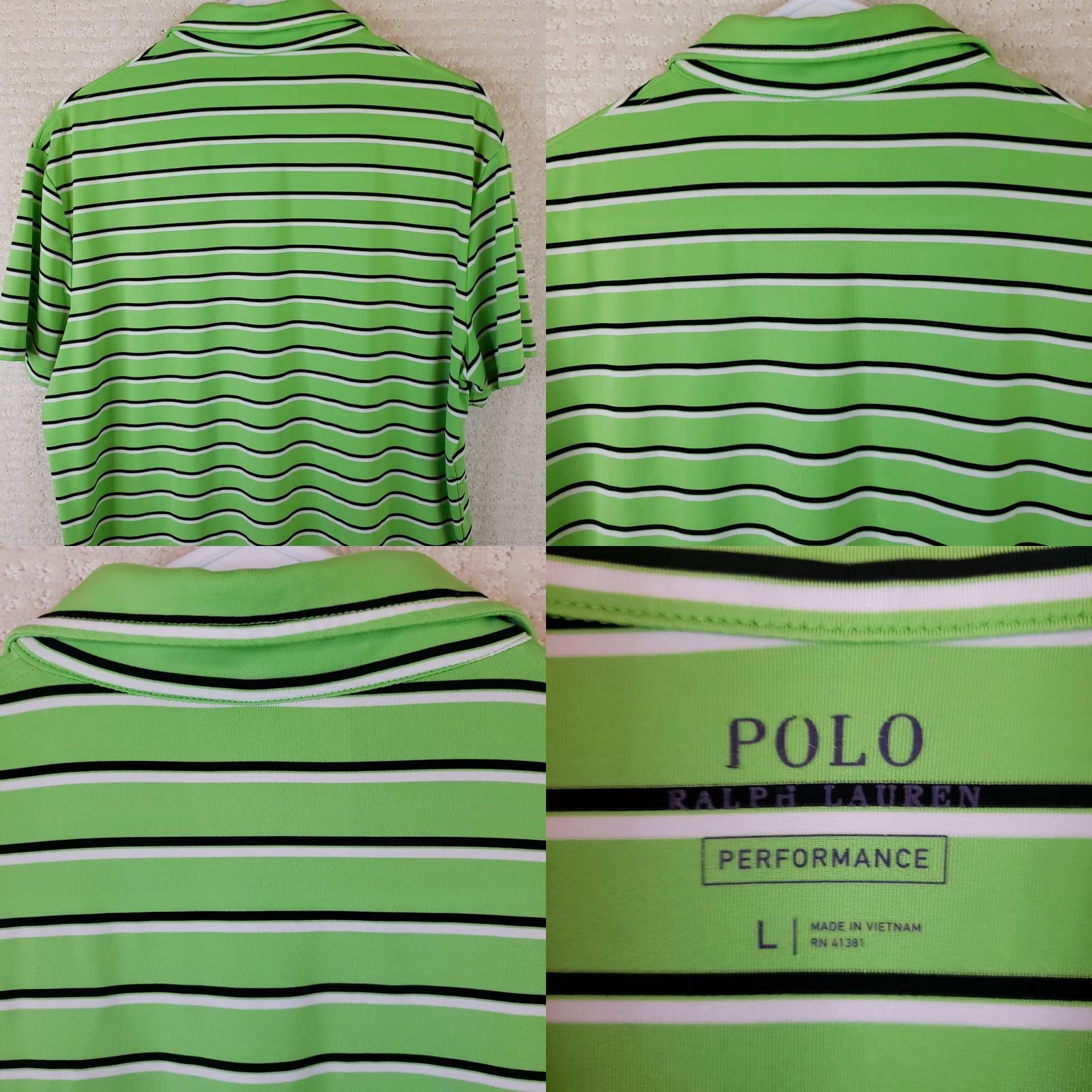 Polo Ralph Lauren Polo Ralph Lauren Performance Polo Men's L Bright Green Blue Striped Golf Shirt Size US L / EU 52-54 / 3 - 8 Thumbnail