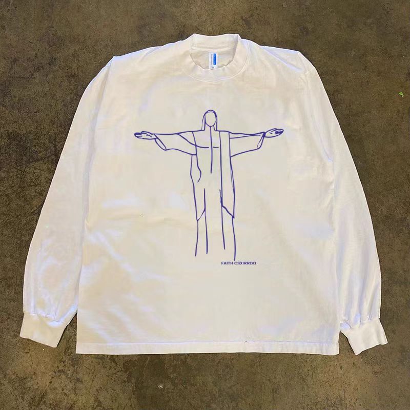 Vintage White street washed retro God print long sleeve t-shirt Size US M / EU 48-50 / 2 - 1 Thumbnail