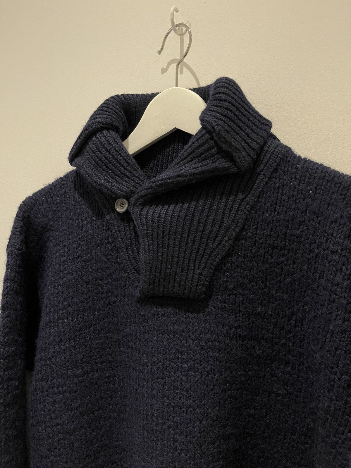 Maison Margiela Maison Margiela AW06 Navy Wool Shawl Collar Knit Sweater Size US L / EU 52-54 / 3 - 5 Thumbnail