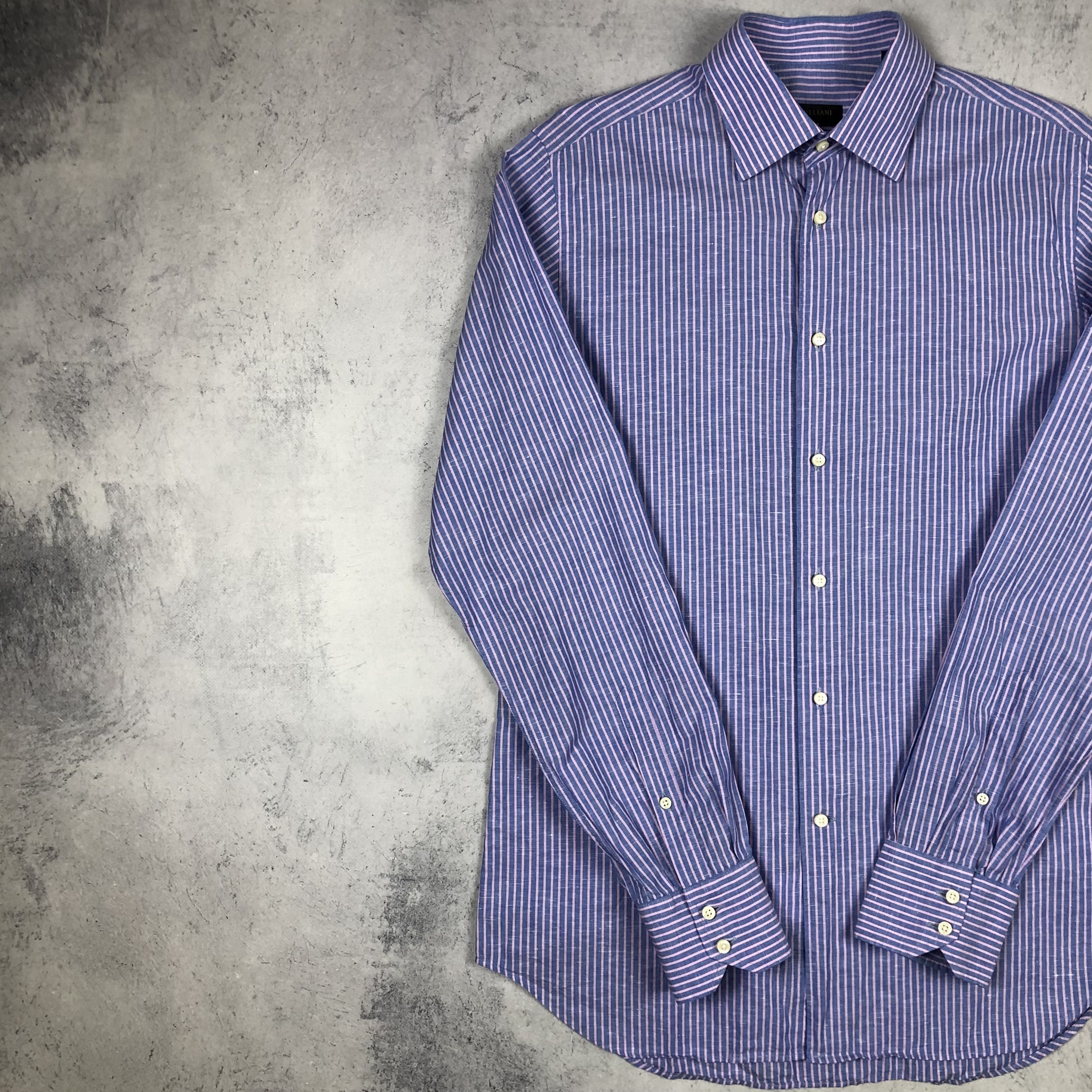 Corneliani Corneliani Striped Cotton Flax Button-up Shirt Size US L / EU 52-54 / 3 - 6 Thumbnail