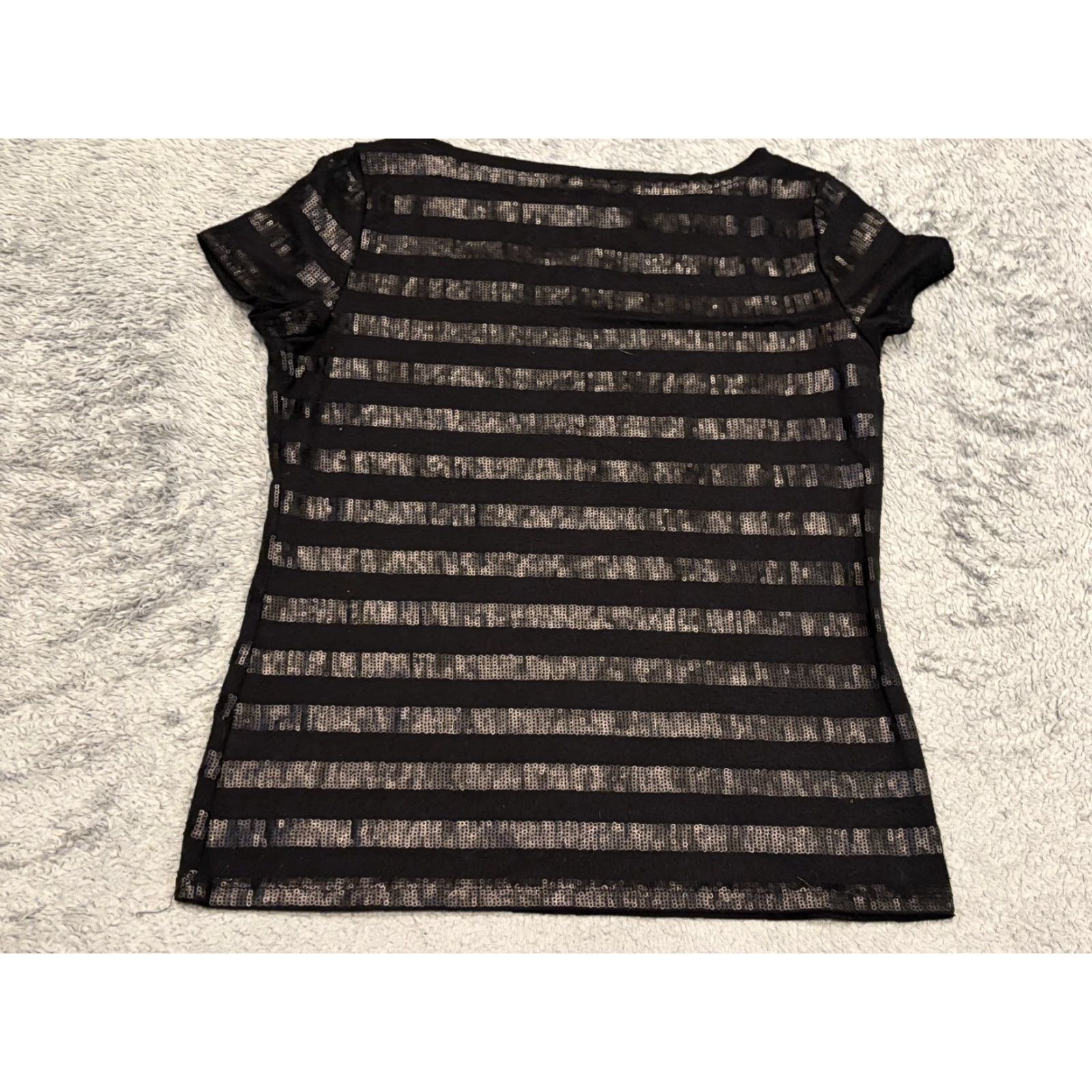 Talbots Talbots Shirt Womens P Black Striped Sequin Top Short Sleeve Casual Shimmer Size S / US 4 / IT 40 - 5 Thumbnail