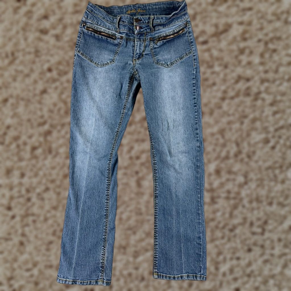 Denime Apollo Jeans Pants Womens 10 Blue Denim Straight Leg Mid Rise Embroidered 27x28 Size 32" / US 10 / IT 46 - 1 Thumbnail