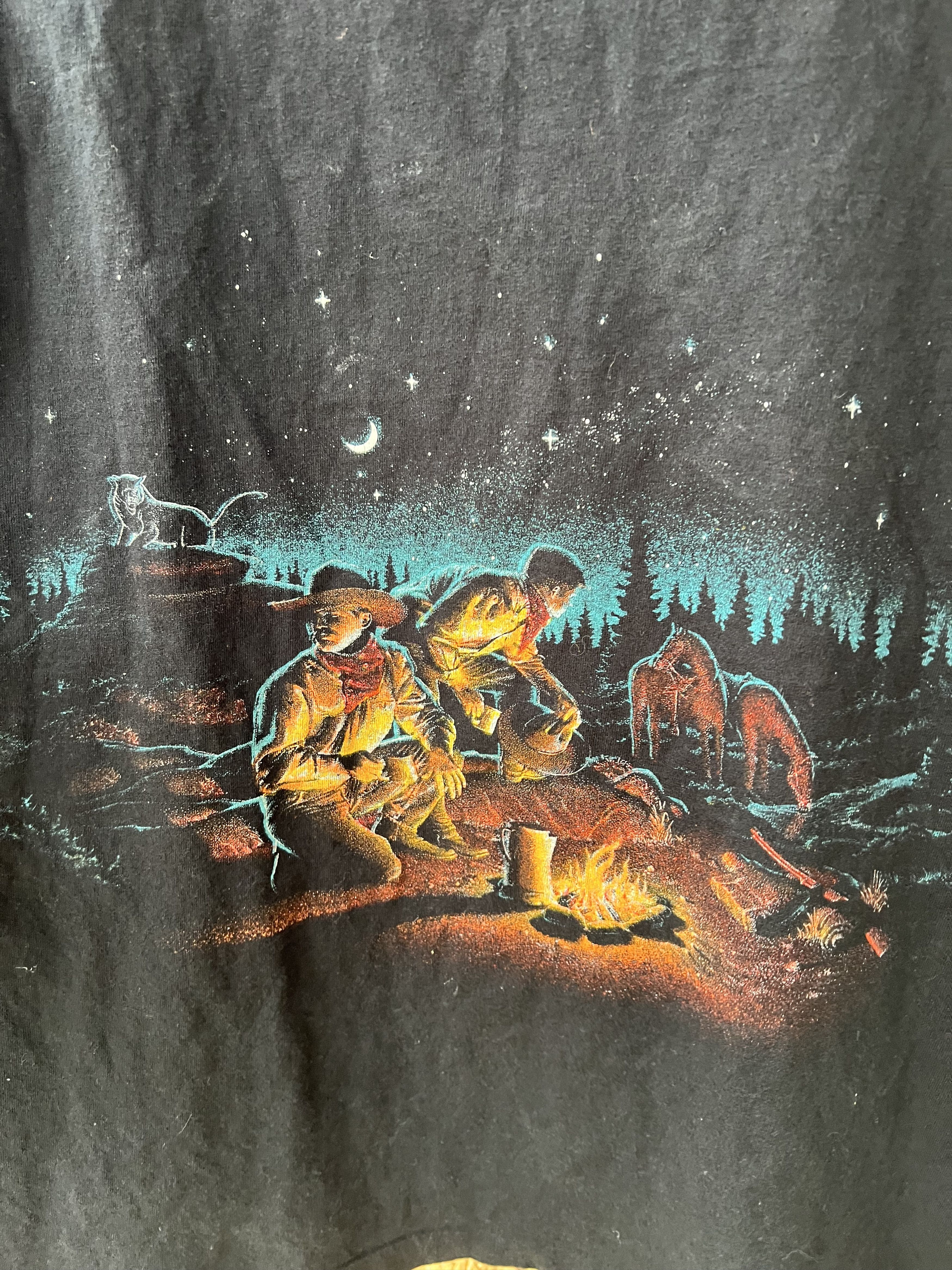 Vintage 90s Cowboy Western Tee Campfire Scenic San Antonio Spurs Size US XL / EU 56 / 4 - 5 Thumbnail