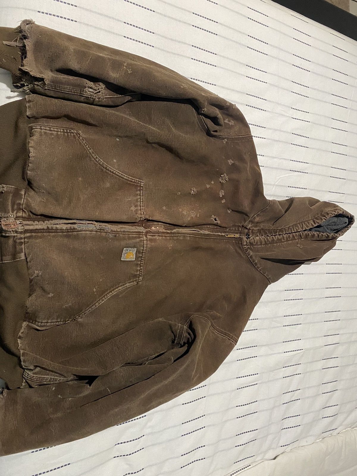 image of Heavy Distressed Vintage Carhartt Full-Zip Jacket in Brown, Men's (Size XL)