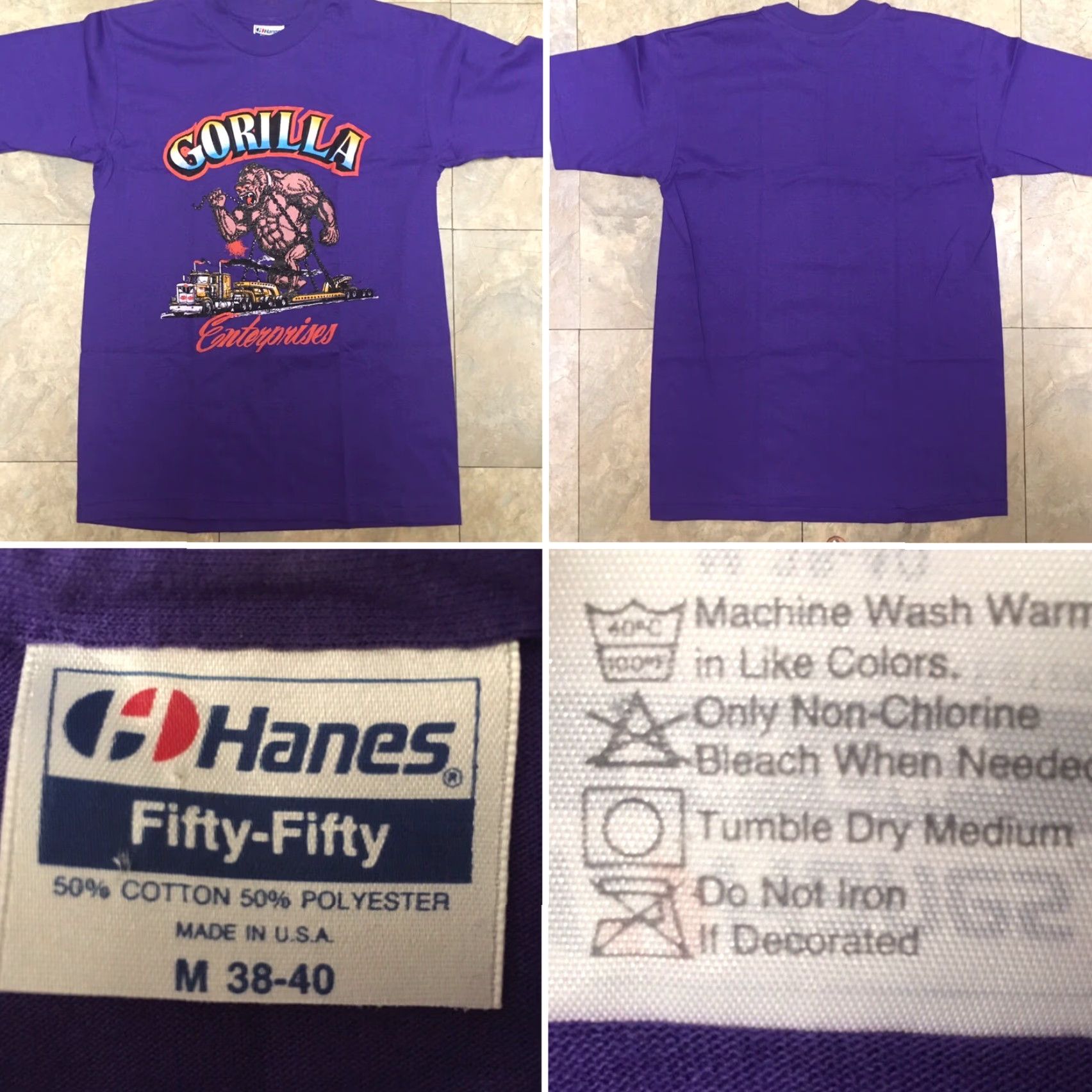 Vintage VINTAGE Hanes Fifty-Fifty T-Shirt Gorilla Enterprises Big Rig Truck Trucker 80s 90s Purple M Mens Graphics USA Size US M / EU 48-50 / 2 - 4 Thumbnail