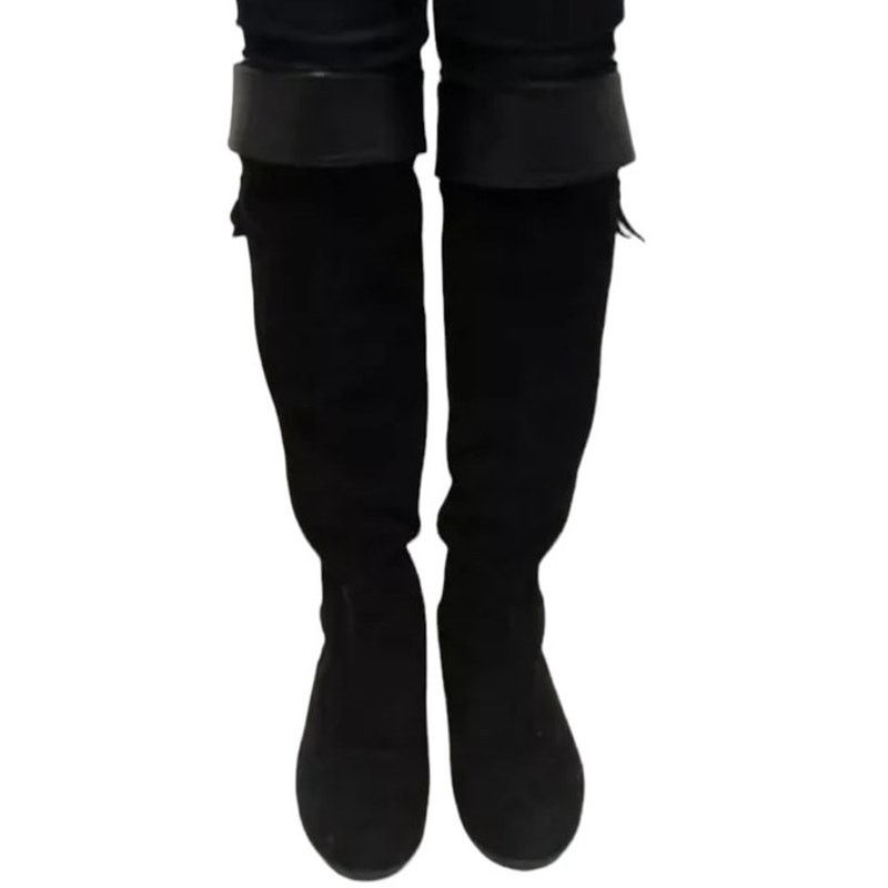 Stuart Weitzman Stuart Weitzman Over the Knee Black Leather Suede Boots 7.5 Size US 7.5 / IT 37.5 - 14 Thumbnail