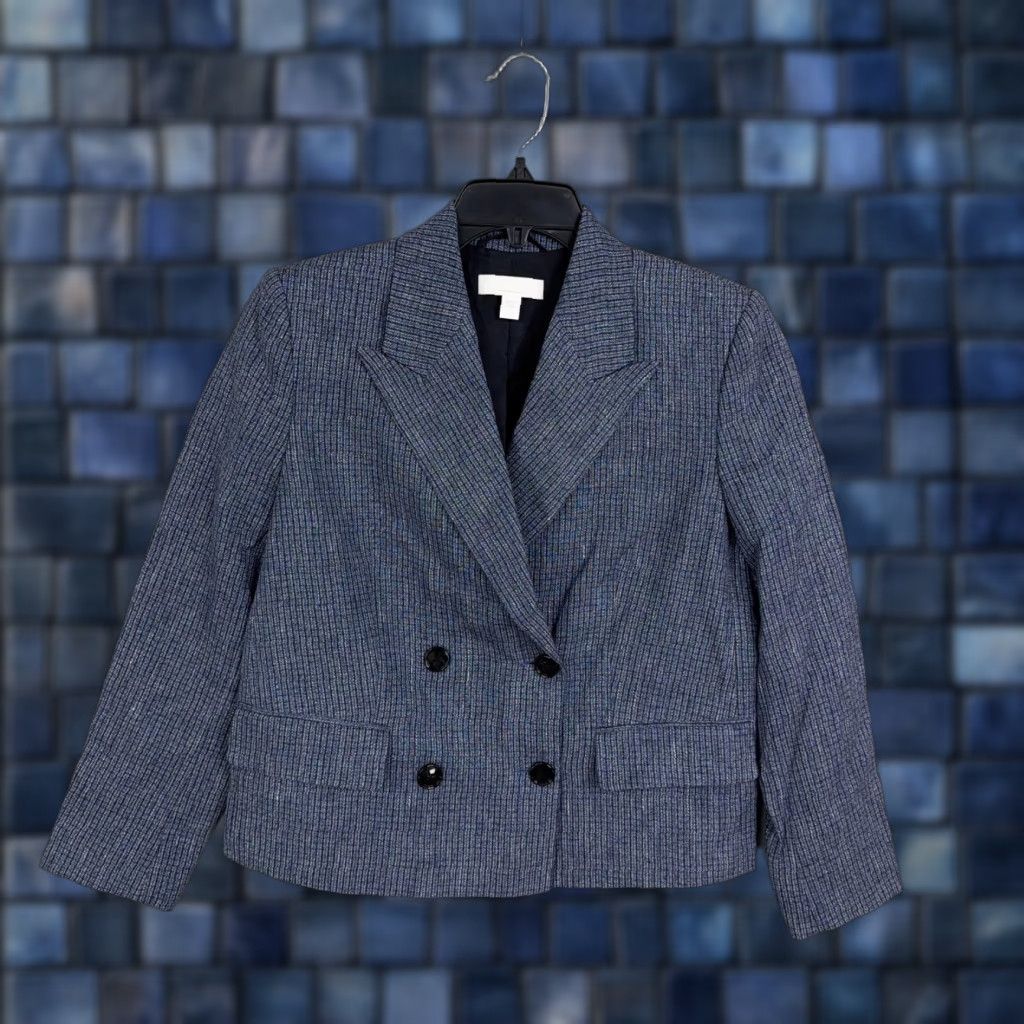 Vintage Boss Blazer Womens 4 Blue Check Double Breasted Short Jacket Tailored Workwear Blazer Women Medium? Size 27" / US 4 / IT 40 - 1 Thumbnail