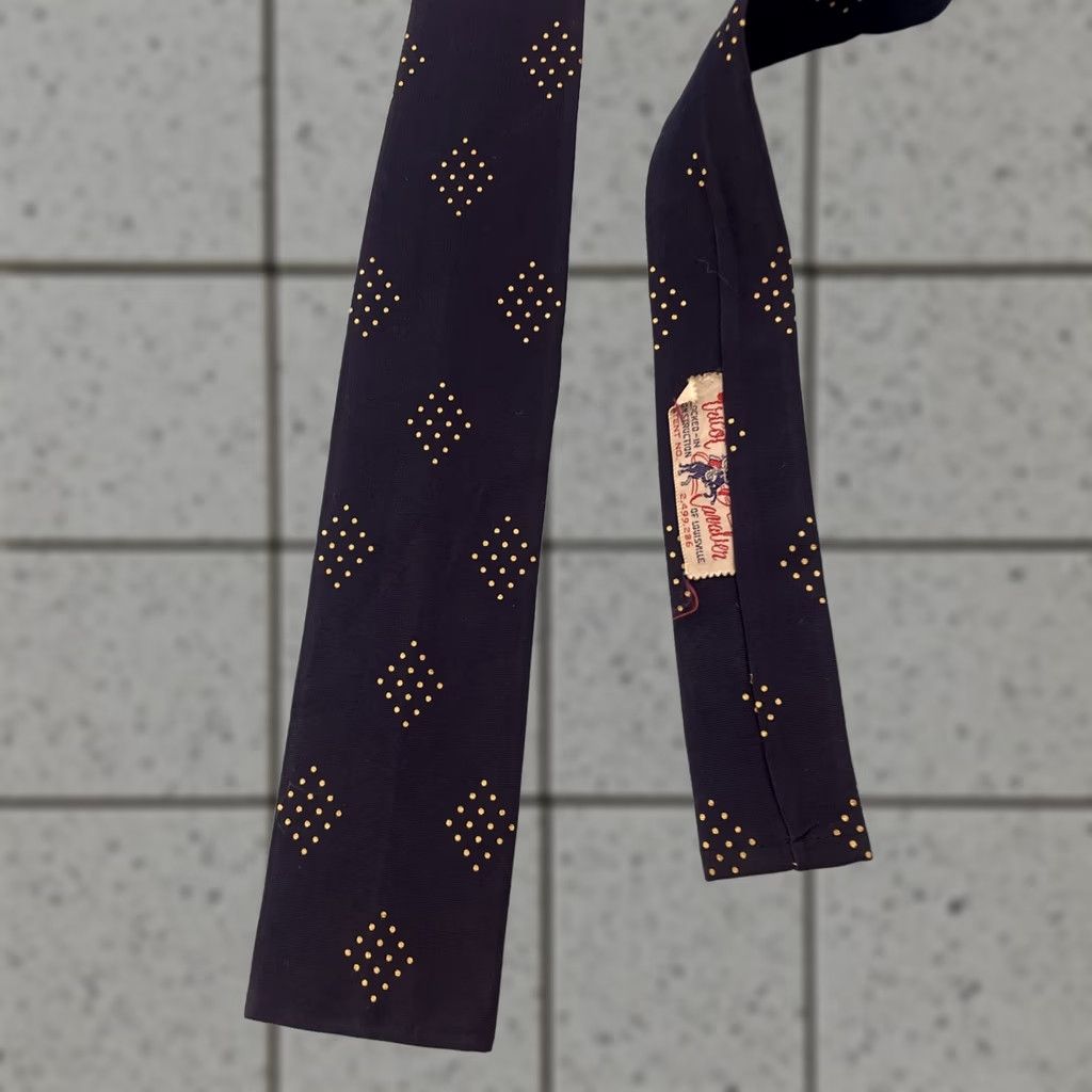 MCM VINTAGE Cavalier of Louisville Tie Neckwear Polka Dot Blue Yellow MCM Deco Rockabilly 3x53 Silk Necktie Men Size ONE SIZE - 1 Thumbnail