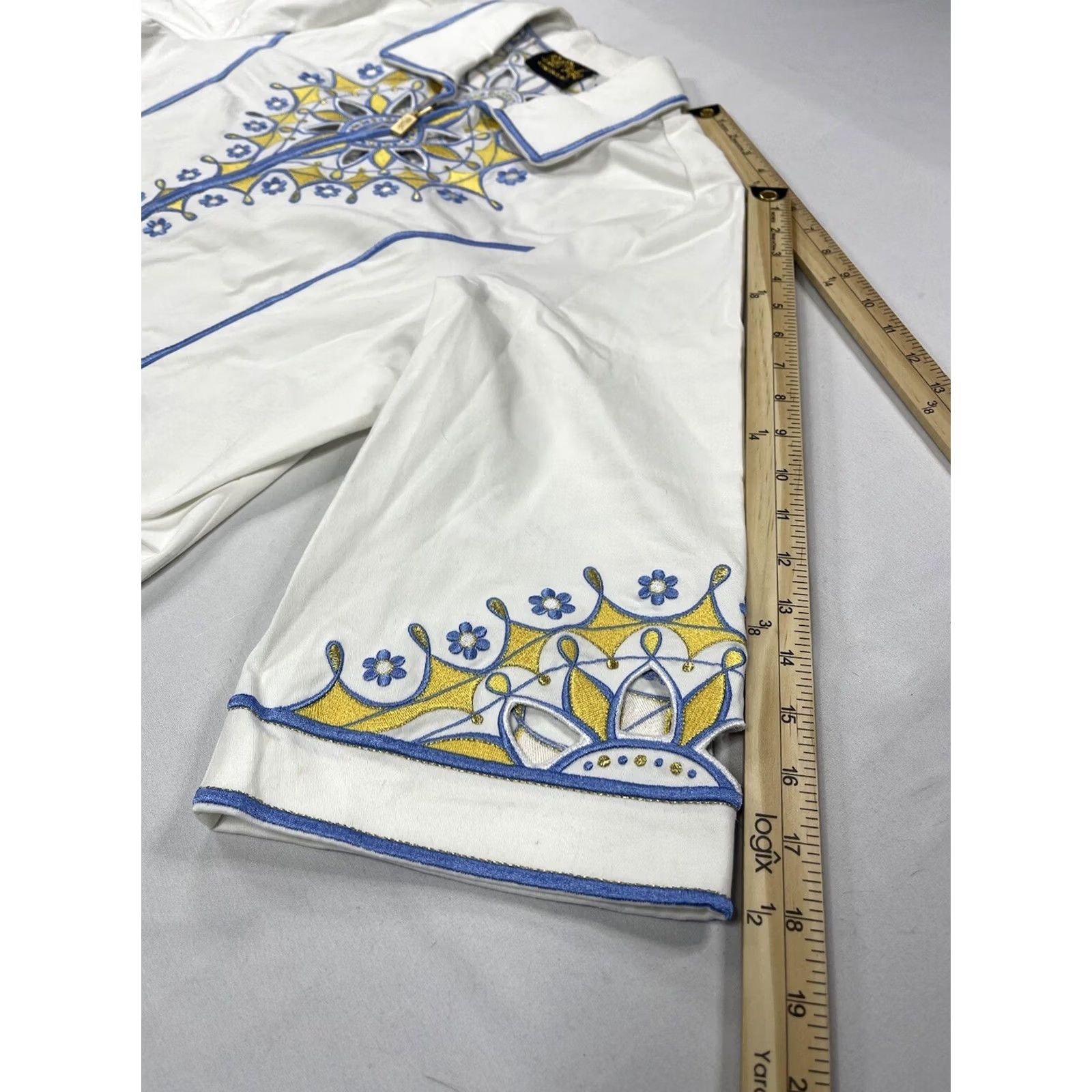 Bob Mackie BOB MACKIE Women's XL Wearable Art JACKET Floral Embroidery Sunburst Cutout Top Jacket XL White Sunburst Art Beach Womens Size XL / US 12-14 / IT 48-50 - 7 Thumbnail
