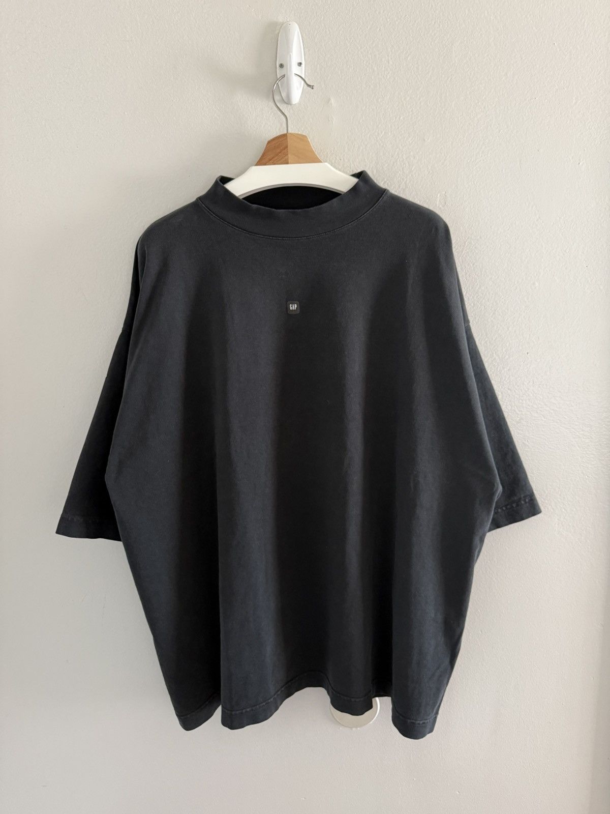 USA Washed Black Yeezy Gap Balenciaga 3/4 Logo Tee Shirt