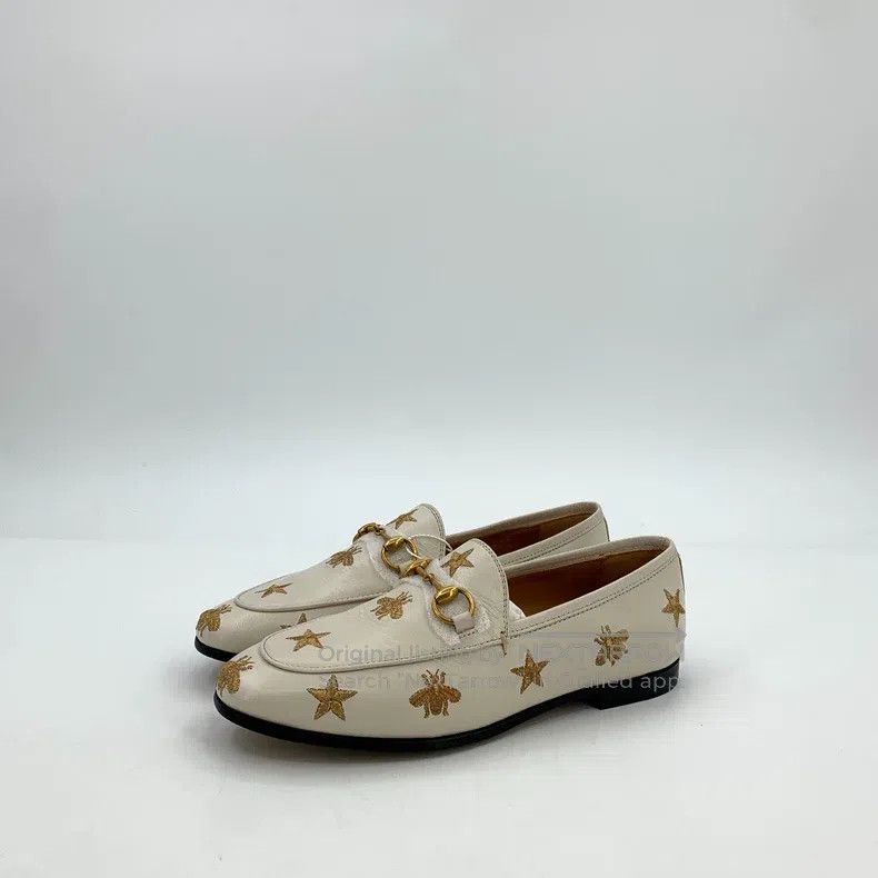 Gucci Gucci Beige five-pointed star bee embroidered horse buckle Size US 4.5 / IT 34.5 - 1 Thumbnail