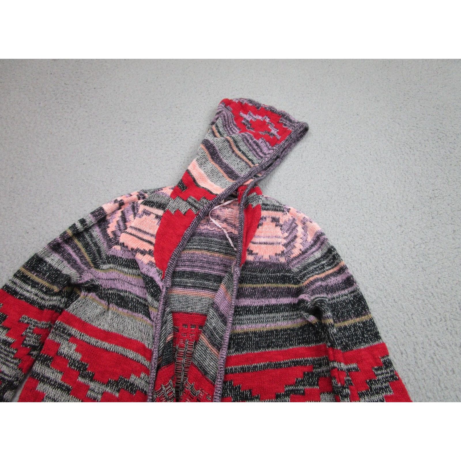 Bell VINTAGE Mudd Cardigan Sweater Juniors XS y2k 2000s Hooded Bell Sleeve Aztec Boho Tribal Size XS / US 0-2 / IT 36-38 - 2 Thumbnail