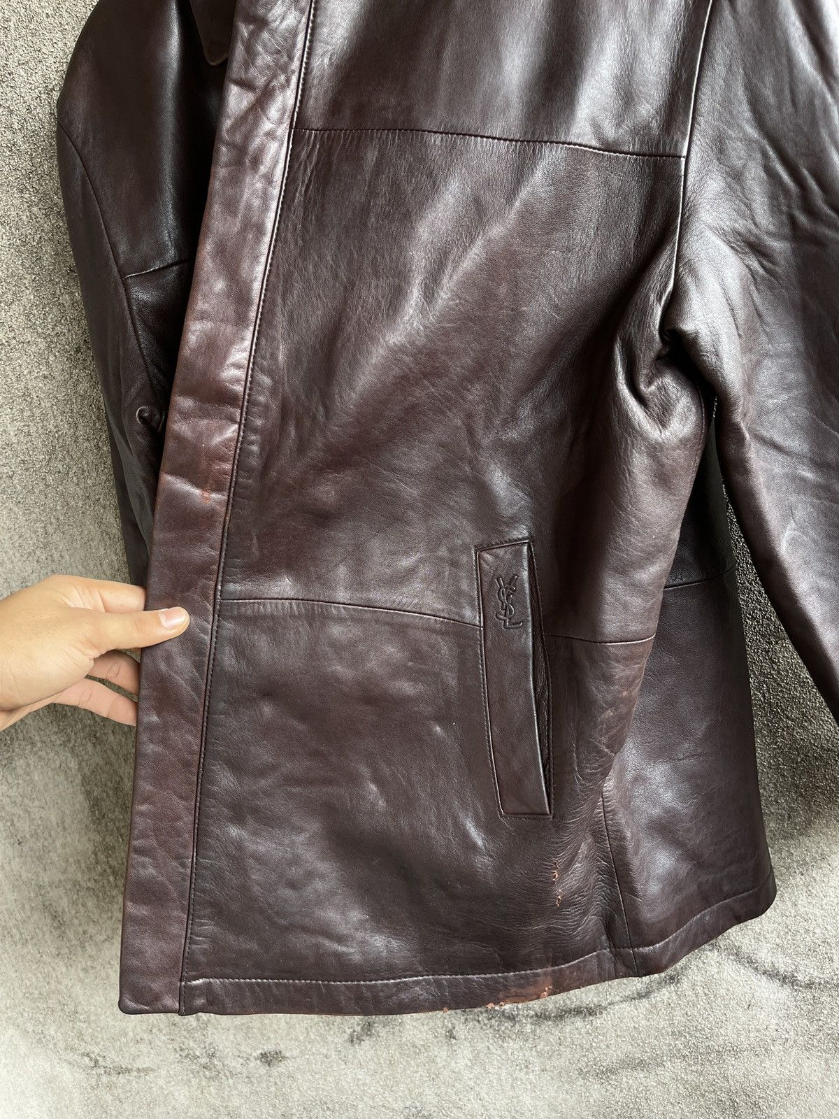 Yves Saint Laurent Vintage🔥YVES SAINT LAURENT POUR HOMME🔥Leather Jacket 90’s Size US L / EU 52-54 / 3 - 9 Thumbnail