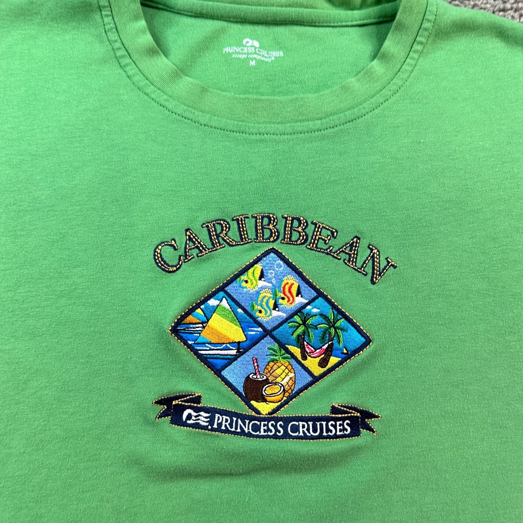 Vintage Princess Cruises Shirt Womens Medium Green Caribbean Embroidered Pina Colada Size M / US 6-8 / IT 42-44 - 3 Thumbnail