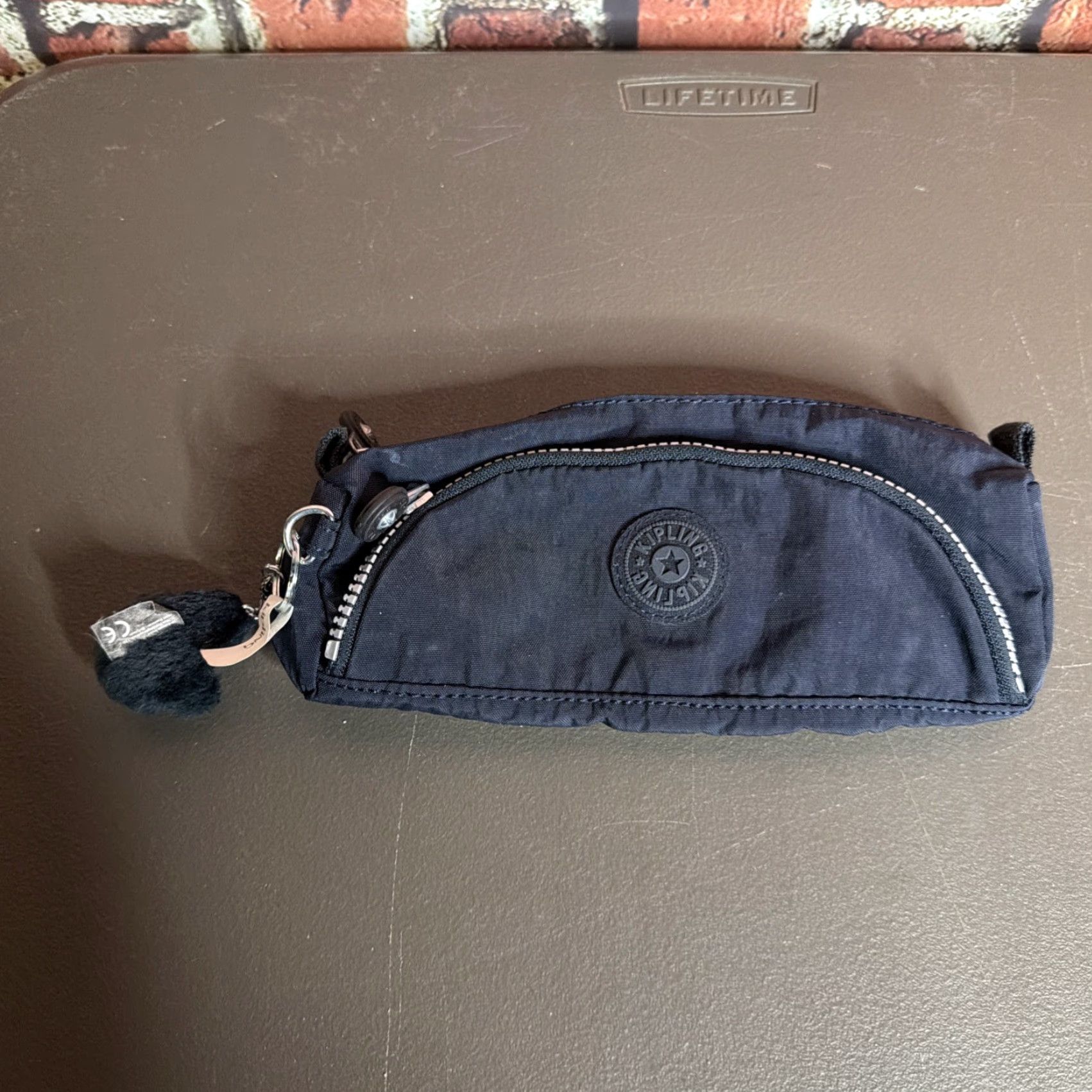 Vintage Kipling Pencil Case Bag Blue W/Monkey Charm - Mini, Recycled Polyester, Zipper, 90s, Charms, Unisex Adults, 8x4 in, Lightweight, Matte, Classic School Size ONE SIZE - 2 Thumbnail