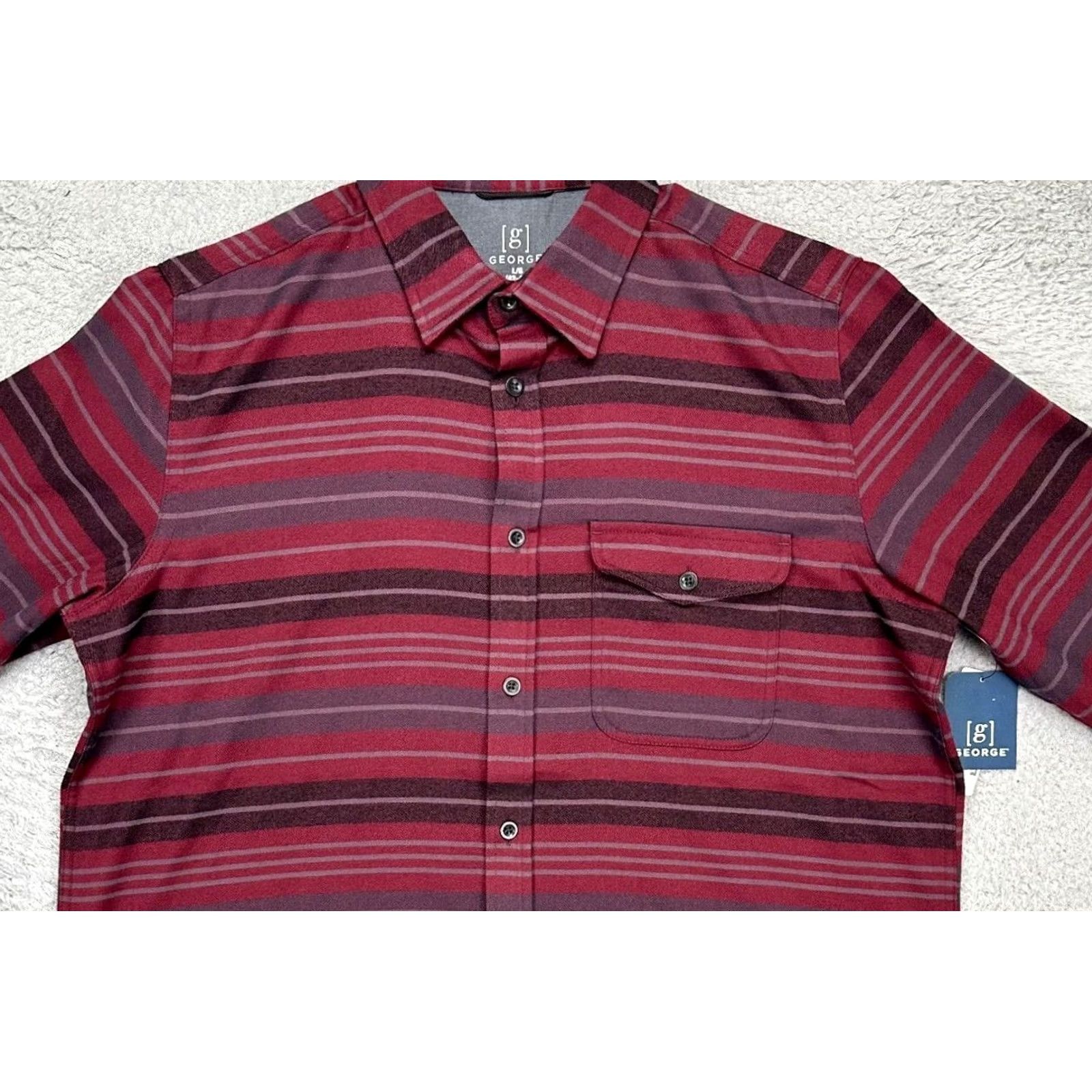 George George Mens Large Red Stripe Flannel Button Up Long Sleeve Shirt NEW Size US L / EU 52-54 / 3 - 2 Thumbnail