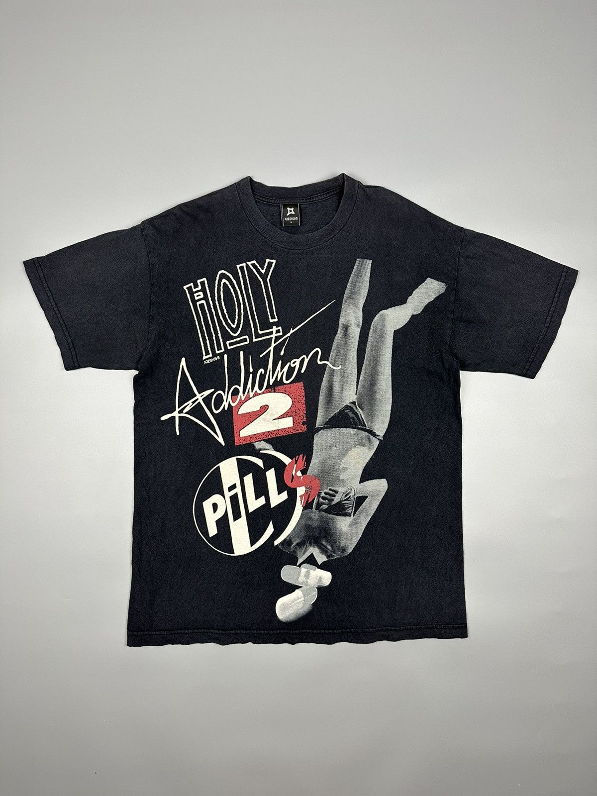 image of Band Tees x Freshjive vintage Holy Freshjive Addiction 2 Pills Tee in Black, Men's (Size Medium)