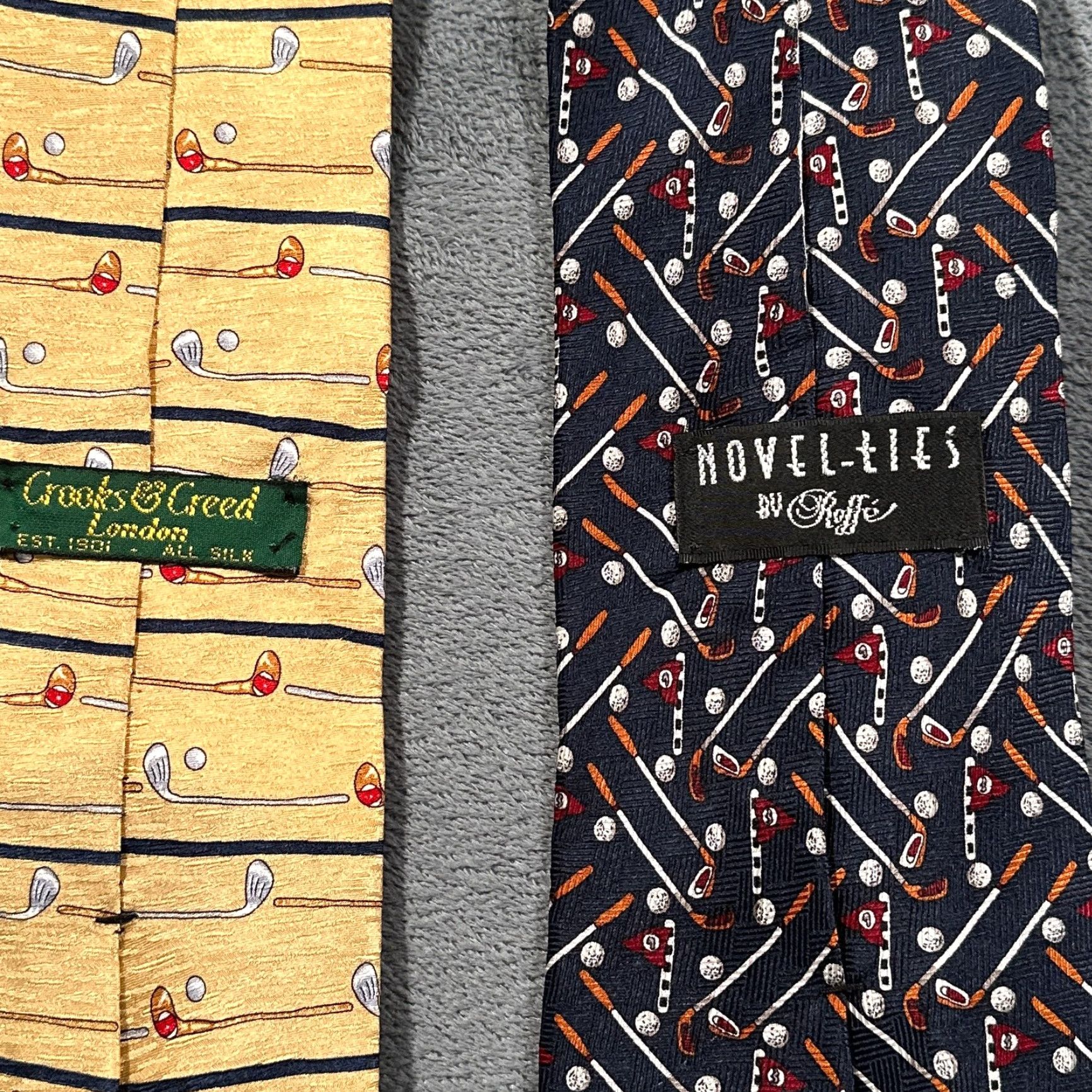 Vintage VINTAGE Crooks & Creed Golf Silk Tie Mens Striped Club Novelty 100% Silk Green Yellow Putter Handmade Size ONE SIZE - 6 Thumbnail