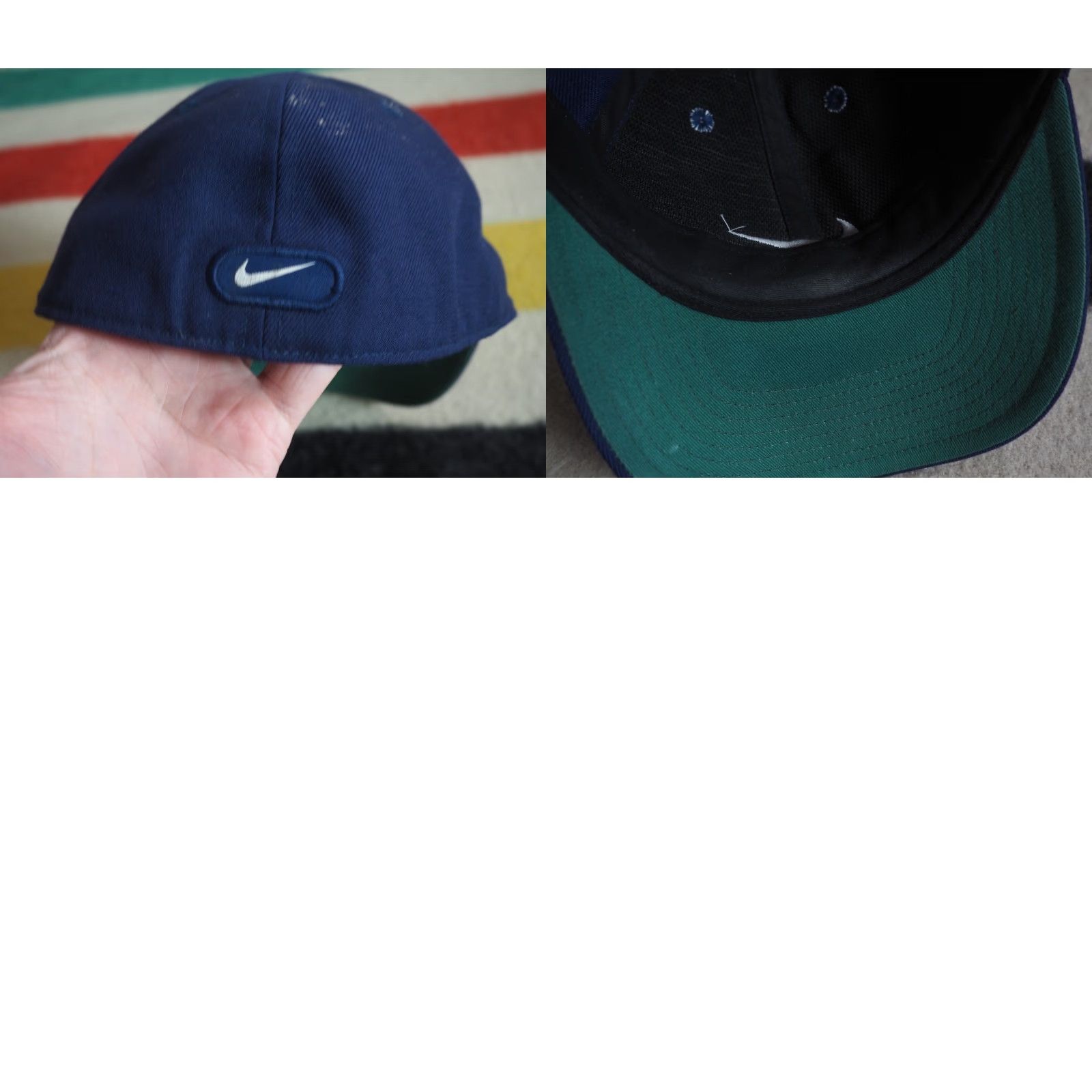 Nike VTG Nike Navy Blue Mini Swoosh Check Fitted Baseball Hat 7 1/2 Mens 90s 2000s Pattern: Solid Size ONE SIZE - 8 Thumbnail