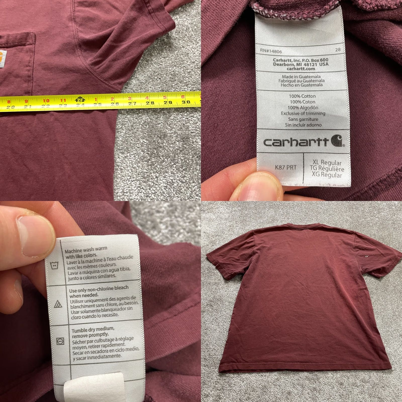 Carhartt VINTAGE Carhartt Shirt Mens XL Original Fit Red Crew Neck Logo Pocket Tee Cotton K87 Size US XL / EU 56 / 4 - 9 Thumbnail