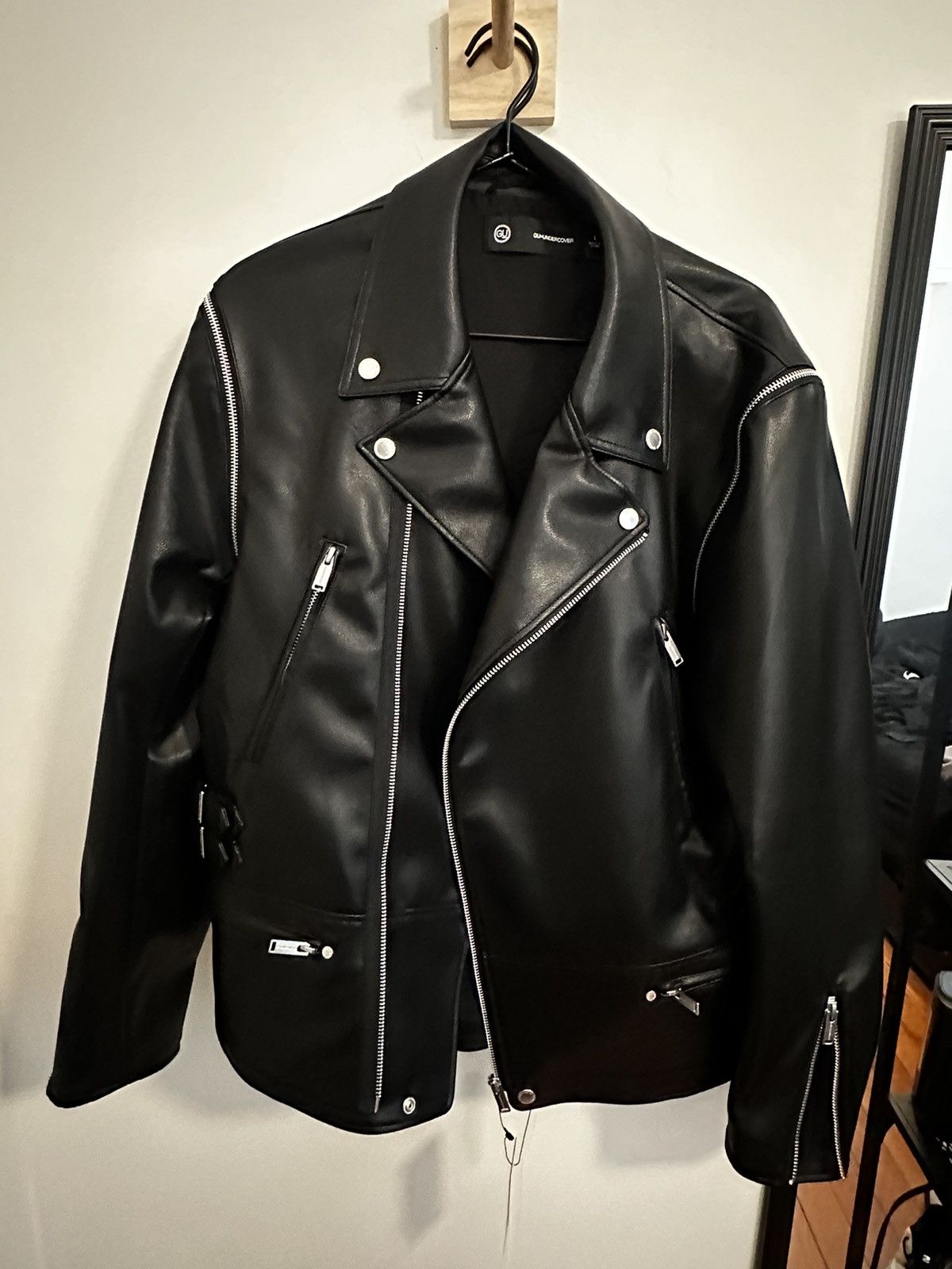 image of Gu x Undercover Leather Jacket in Black, Men's (Size Large)