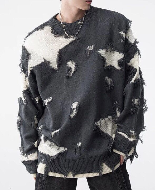 Retro hip hop star distressed oversized sweater knitwear