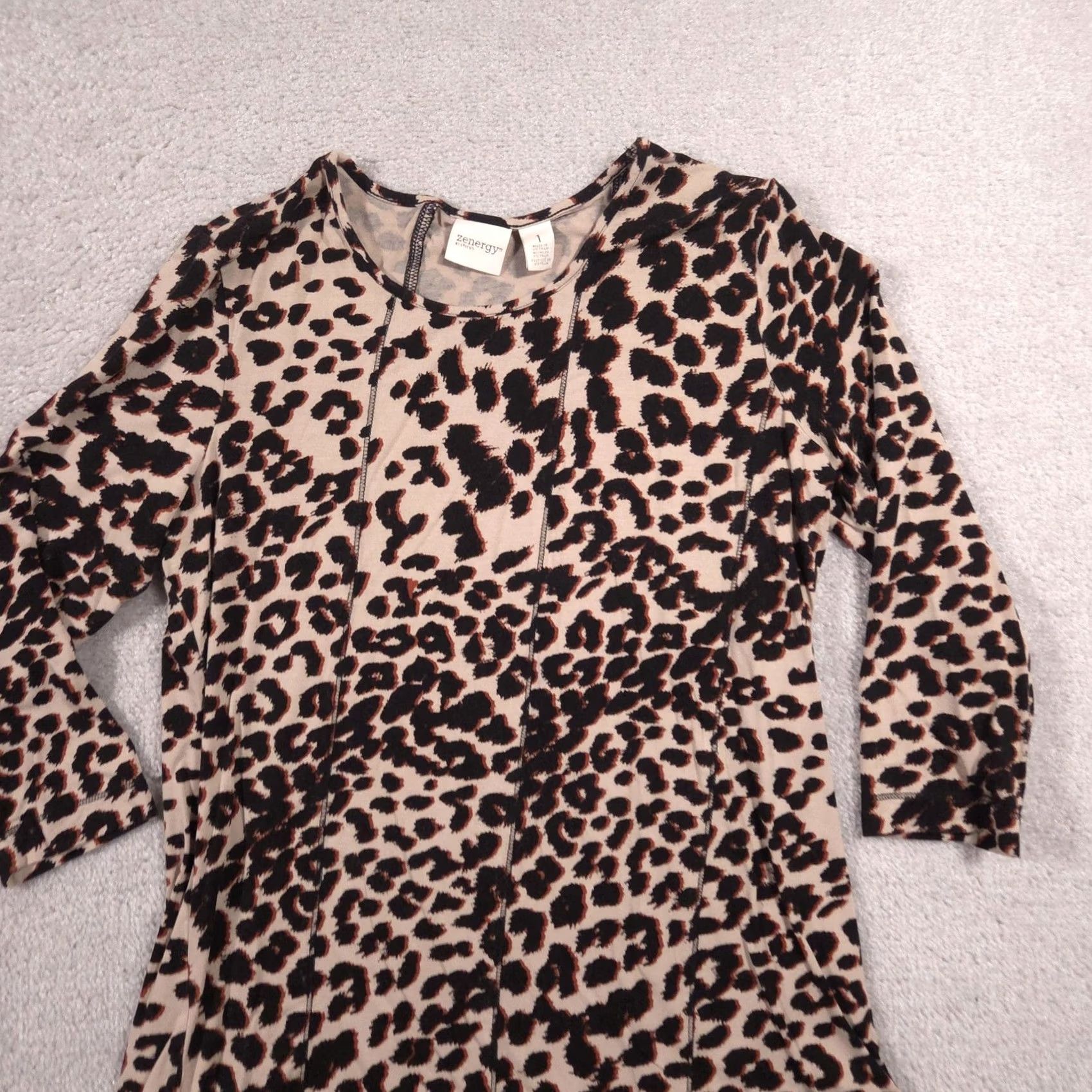Vintage Chico's Zenergy Shirt Womens 1 Brown Leopard Print 3/4 Sleeve Stretch Tunic Top Size XS / US 0-2 / IT 36-38 - 4 Thumbnail