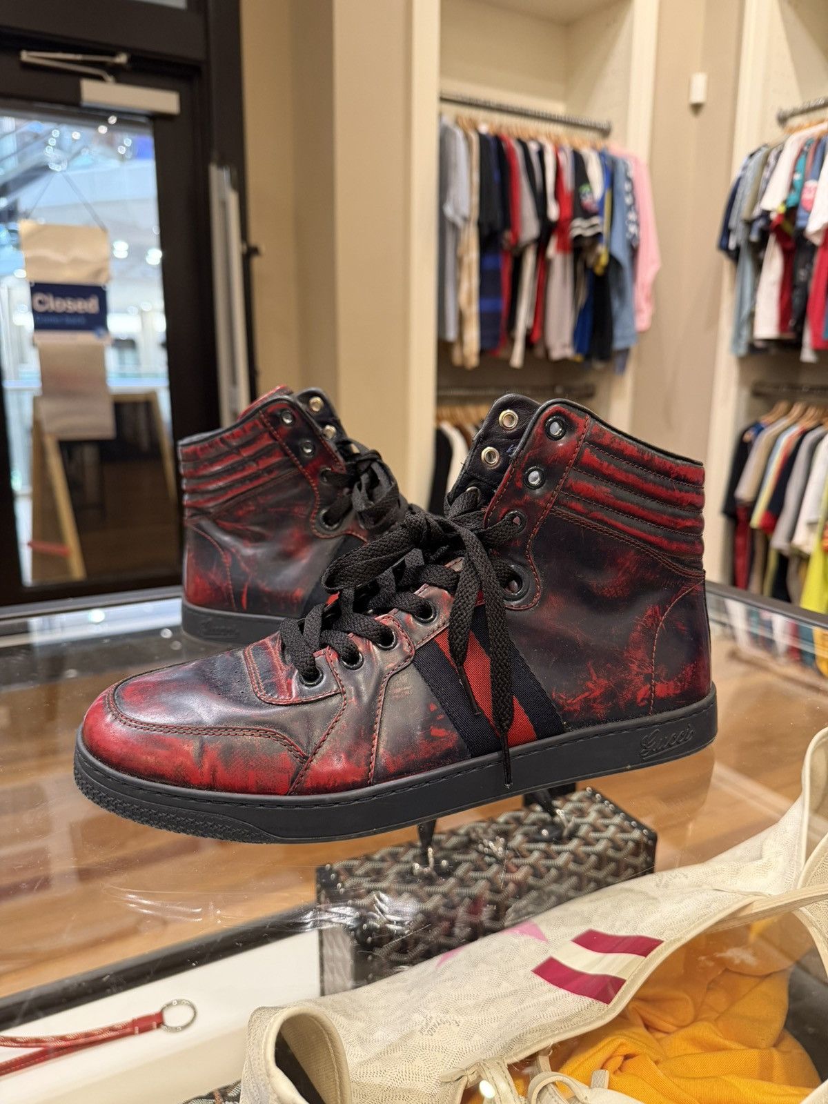 Gucci Gucci Marbled Distressed Leather High Top - Red Blue Size US 7 / EU 40 - 1 Thumbnail