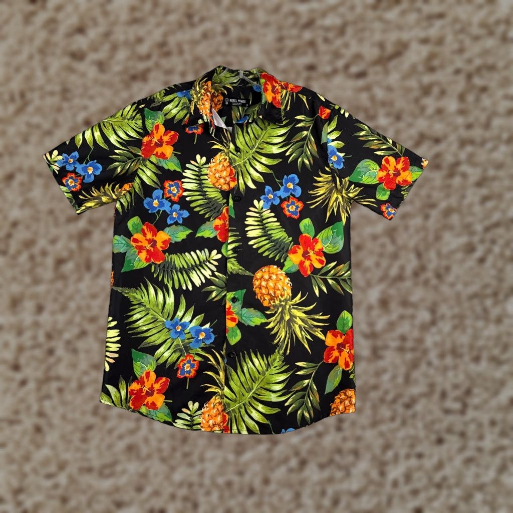 Vintage Rebel Minds Shirt Men Small Black Floral Hawaiian Button-Up 100% Polyester Size US S / EU 44-46 / 1 - 1 Thumbnail