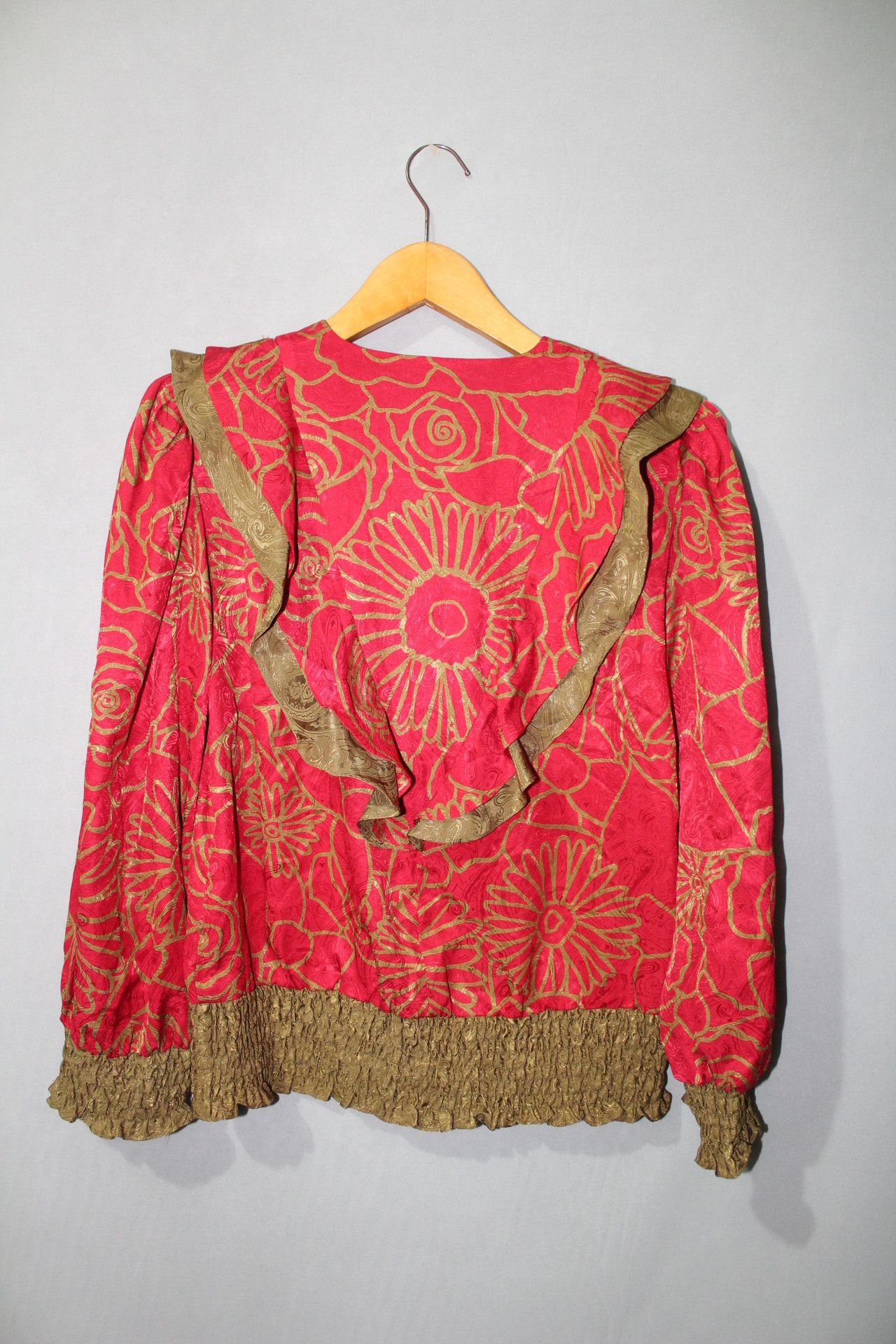 Vintage Vintage 80s Micro Mosaic Metallic Trim & Smocked Waist - HK Size M / US 6-8 / IT 42-44 - 2 Thumbnail