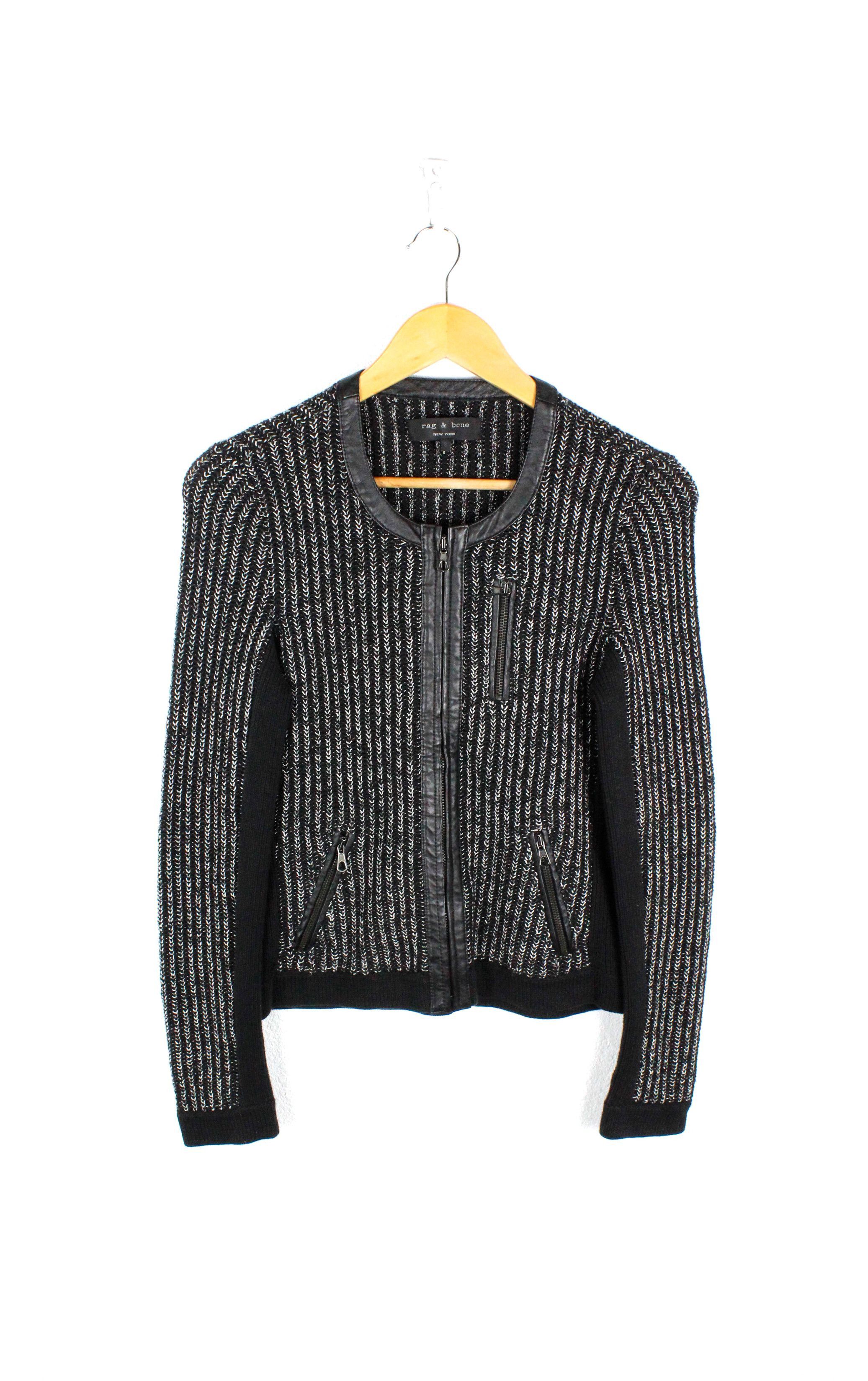 Rag & Bone Rag & Bone Paula Tweed Silver Leather Trim Zip Jacket Size S / US 4 / IT 40 - 1 Thumbnail