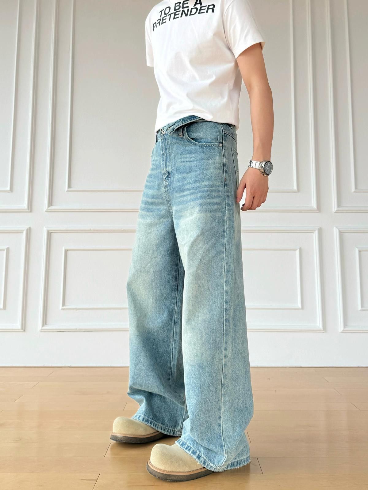 Other Vintage Wash Whiskered Wide-Leg Denim Jeans Size US 32 / EU 48 - 2 Thumbnail