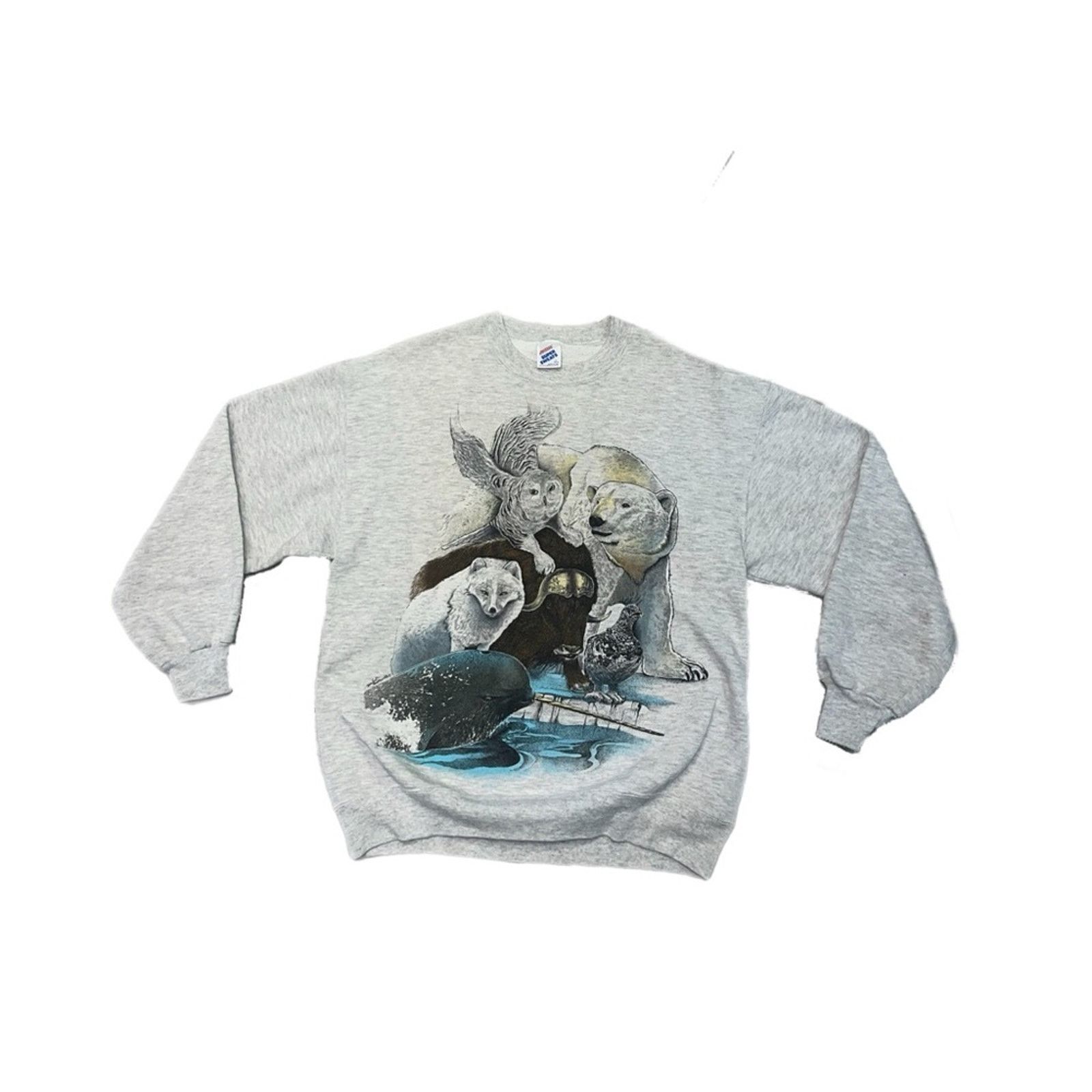 Jerzees 90s Jerzees Arctic Wildlife White Crewneck Sweatshirt Size US L / EU 52-54 / 3 - 1 Thumbnail
