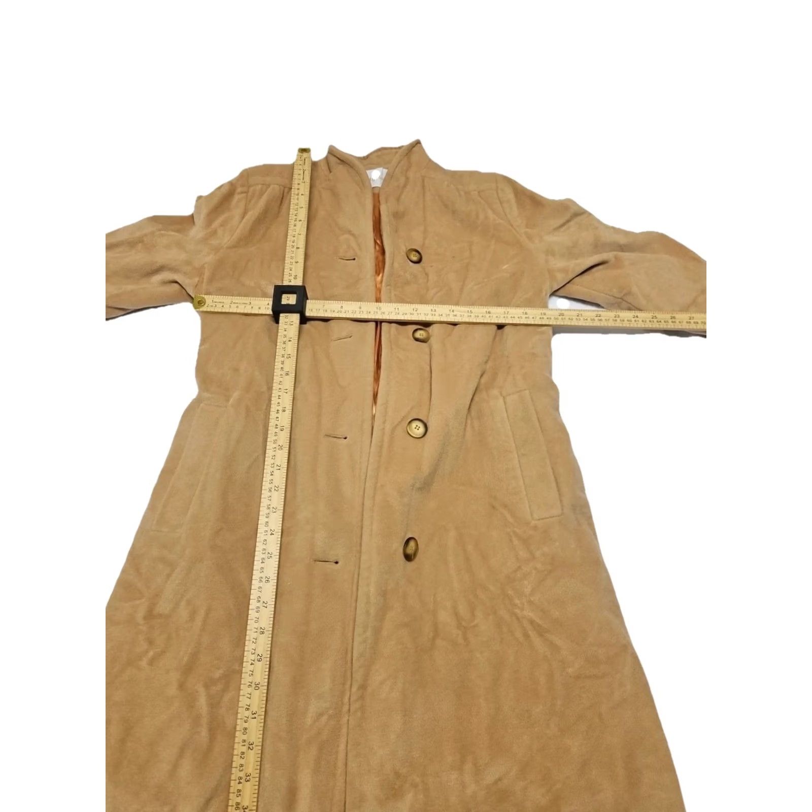 Vintage VINTAGE Betty Rose Coat Women Longline Faux Suede Trench Belted Beige Tan Lining Copper Satin 90s Y2K Womens Size M / US 6-8 / IT 42-44 - 8 Thumbnail