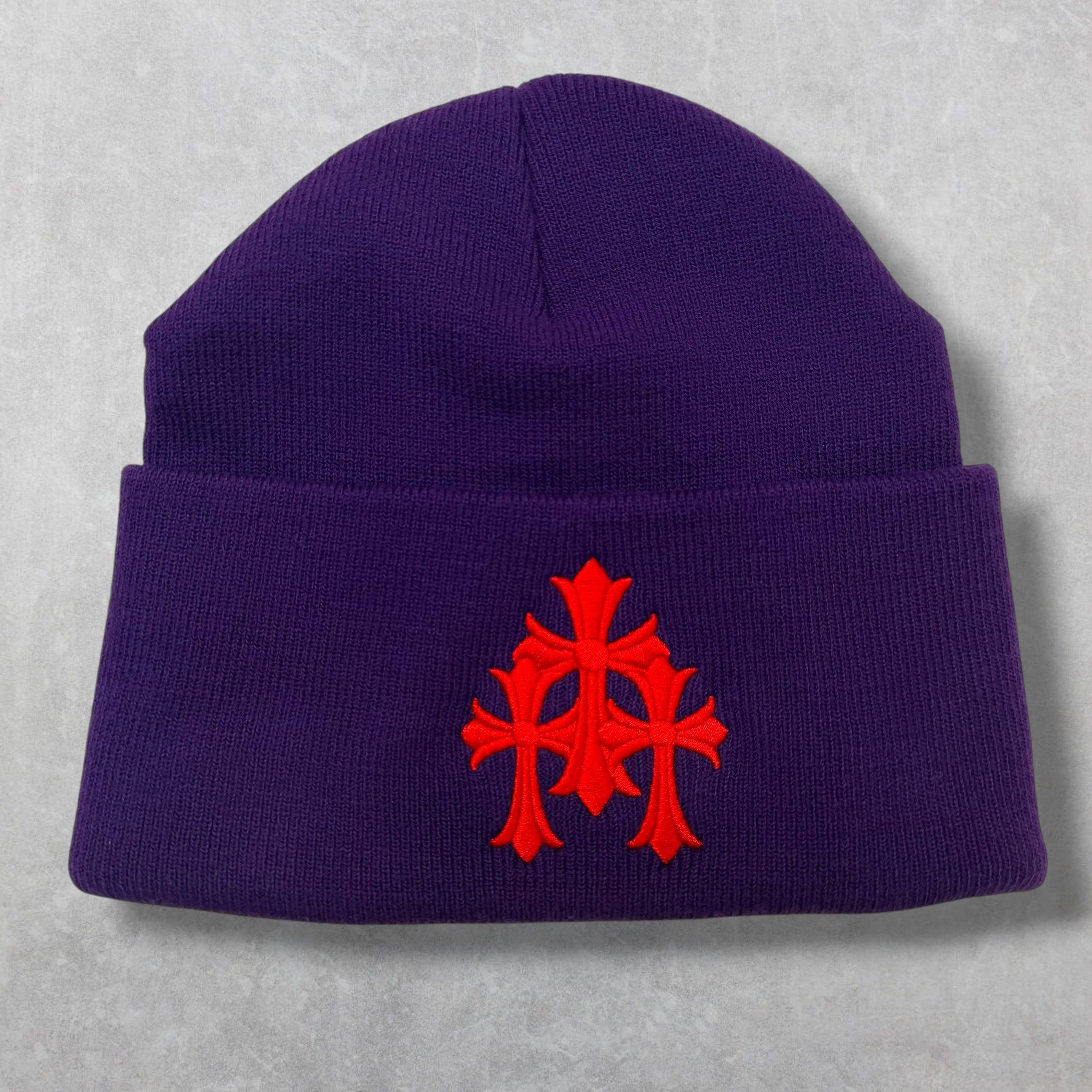 Chrome Hearts Chrome Hearts Red Triple Cross Purple Beanie Size ONE SIZE - 1 Thumbnail