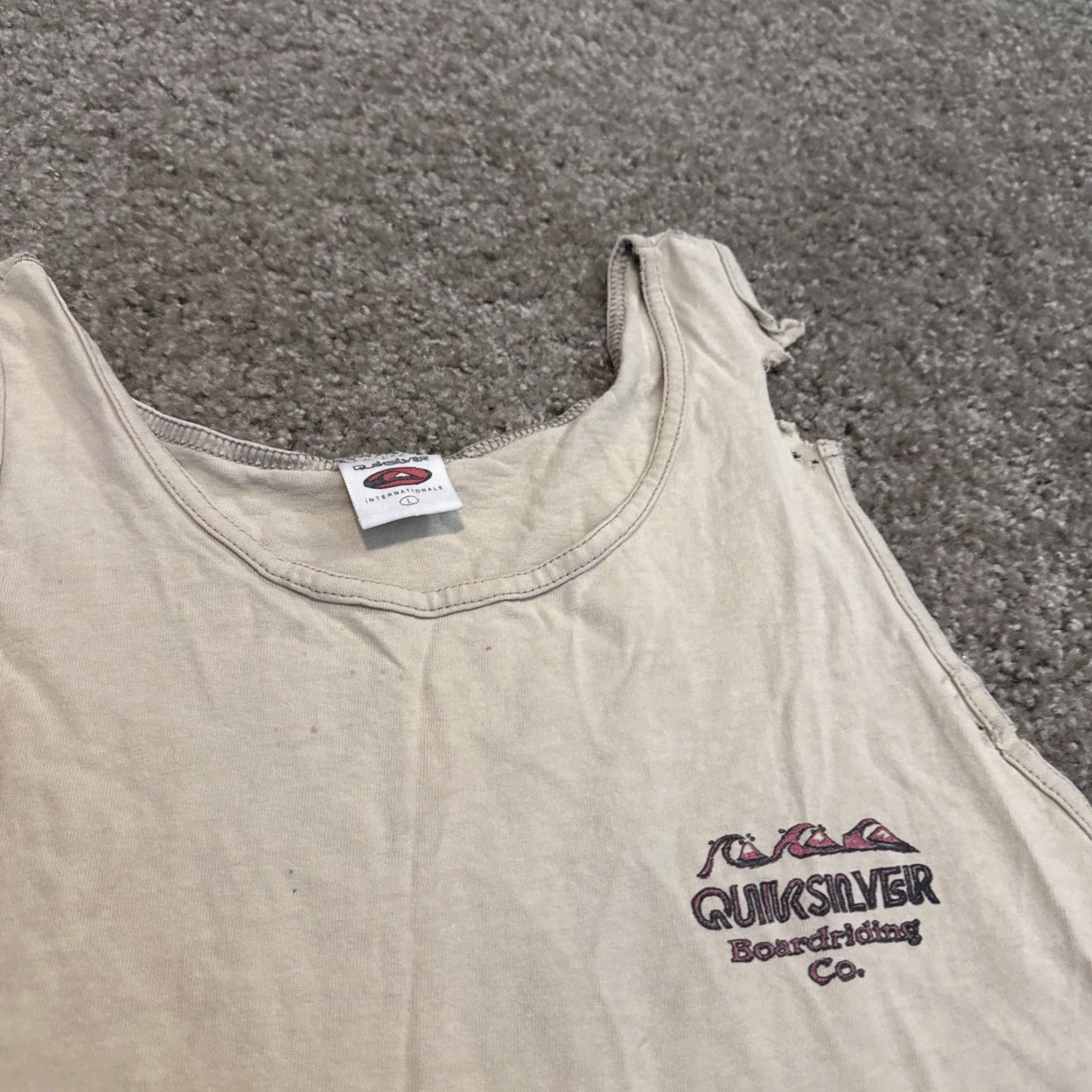 Quiksilver VINTAGE Quiksilver Boarding Co Surf Skate Tank Top Shirt 90s L Beige Mens Short Sleeve T-Shirt Size US L / EU 52-54 / 3 - 7 Thumbnail