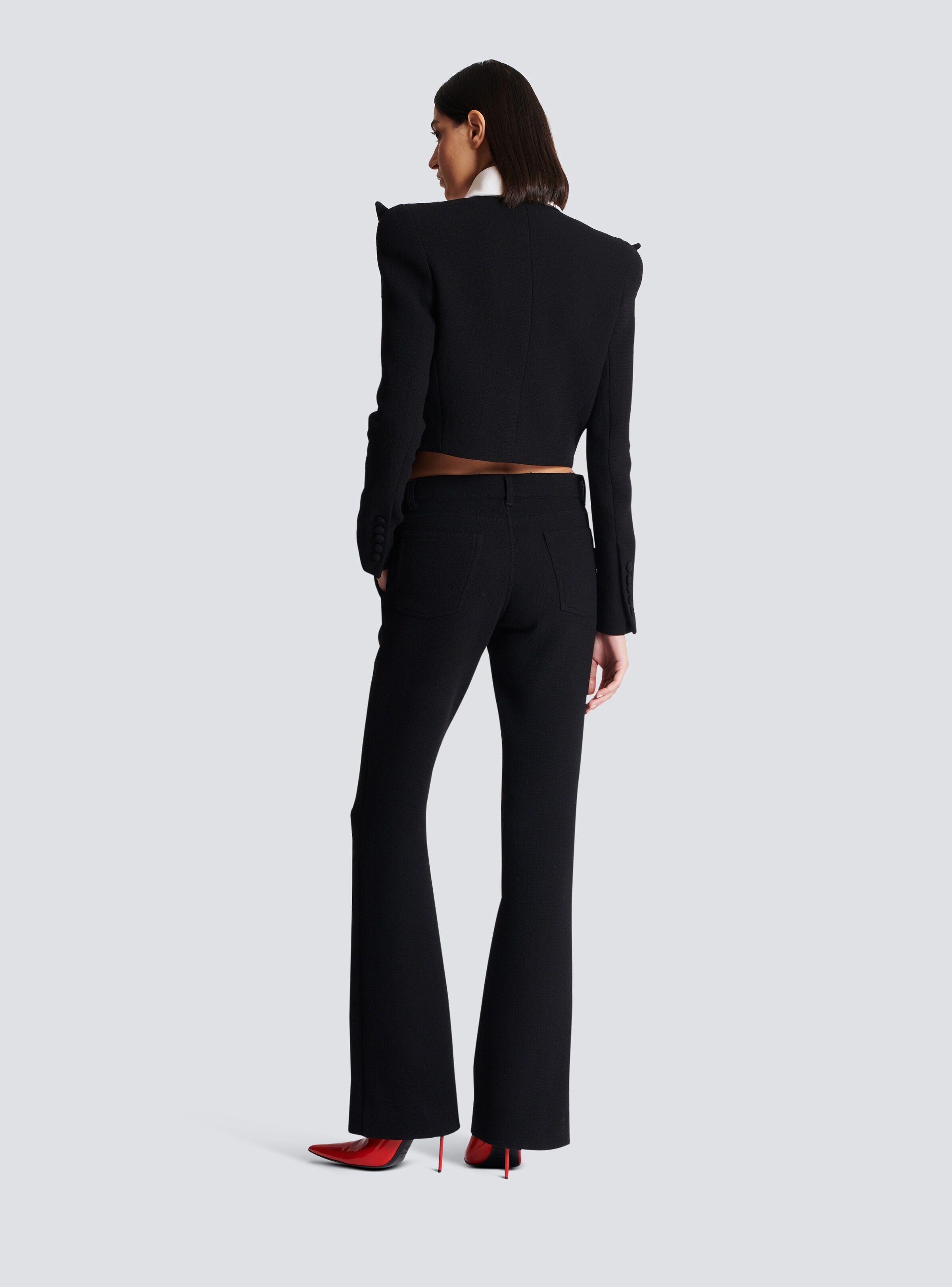 Balmain o1s1wg110825 Cropped 6 Button Crepe Jacket in Black/White Size S / US 4 / IT 40 - 6 Thumbnail