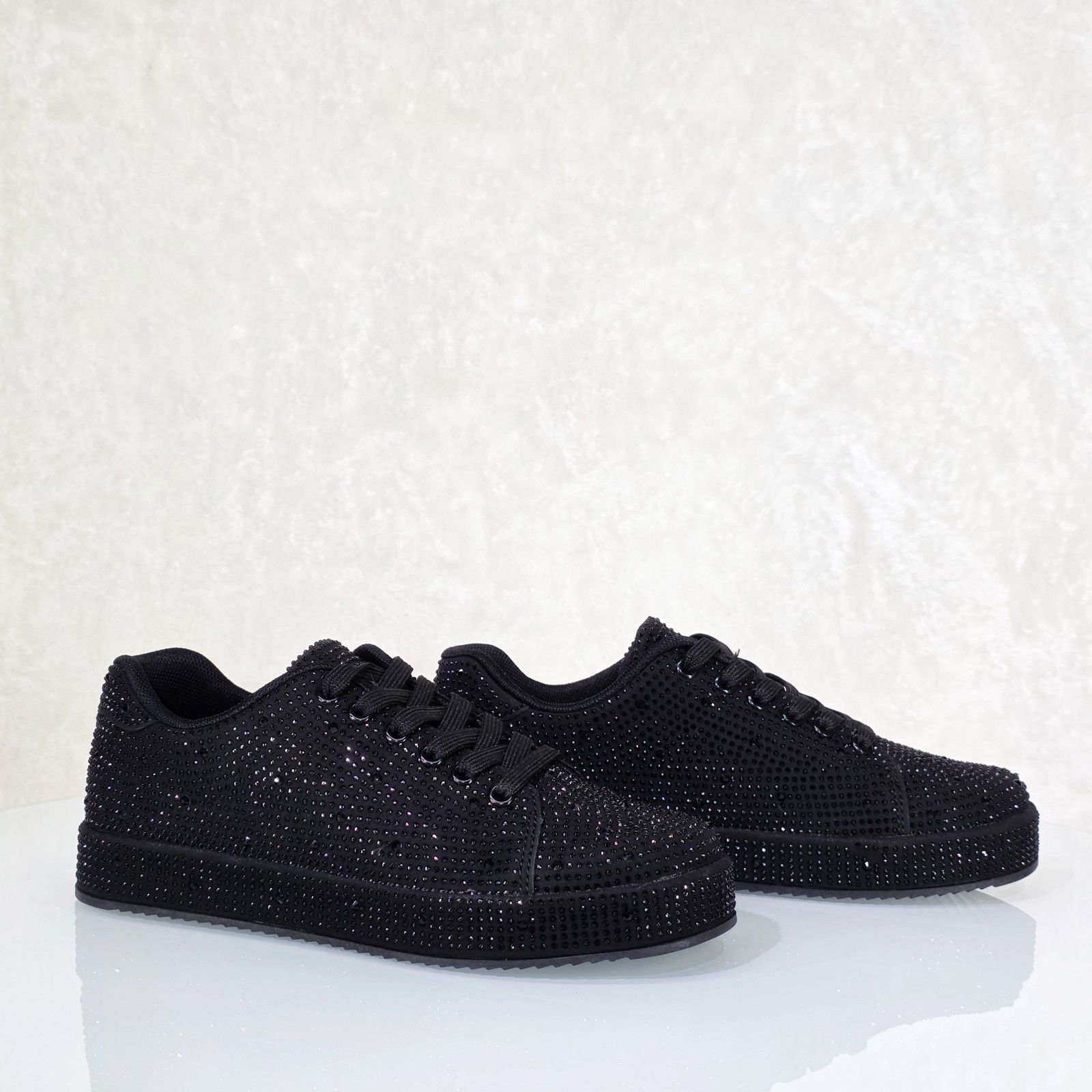 Other Street Glam Black Rhinestone Platform Sneakers Tennis Shoes Size US 8 / IT 38 - 4 Thumbnail