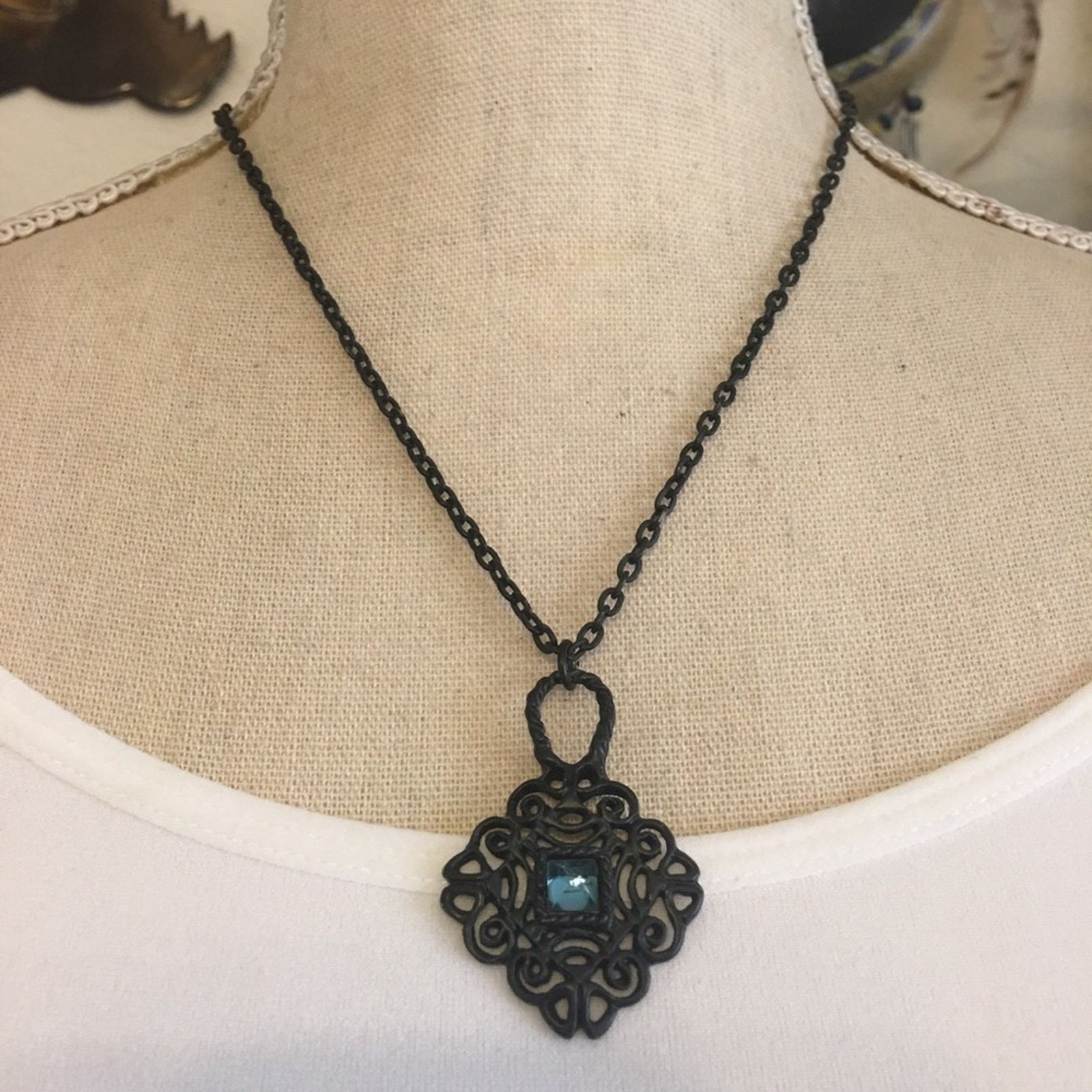 Jewelry Matte black stone accent amulet on chain Size ONE SIZE - 1 Thumbnail