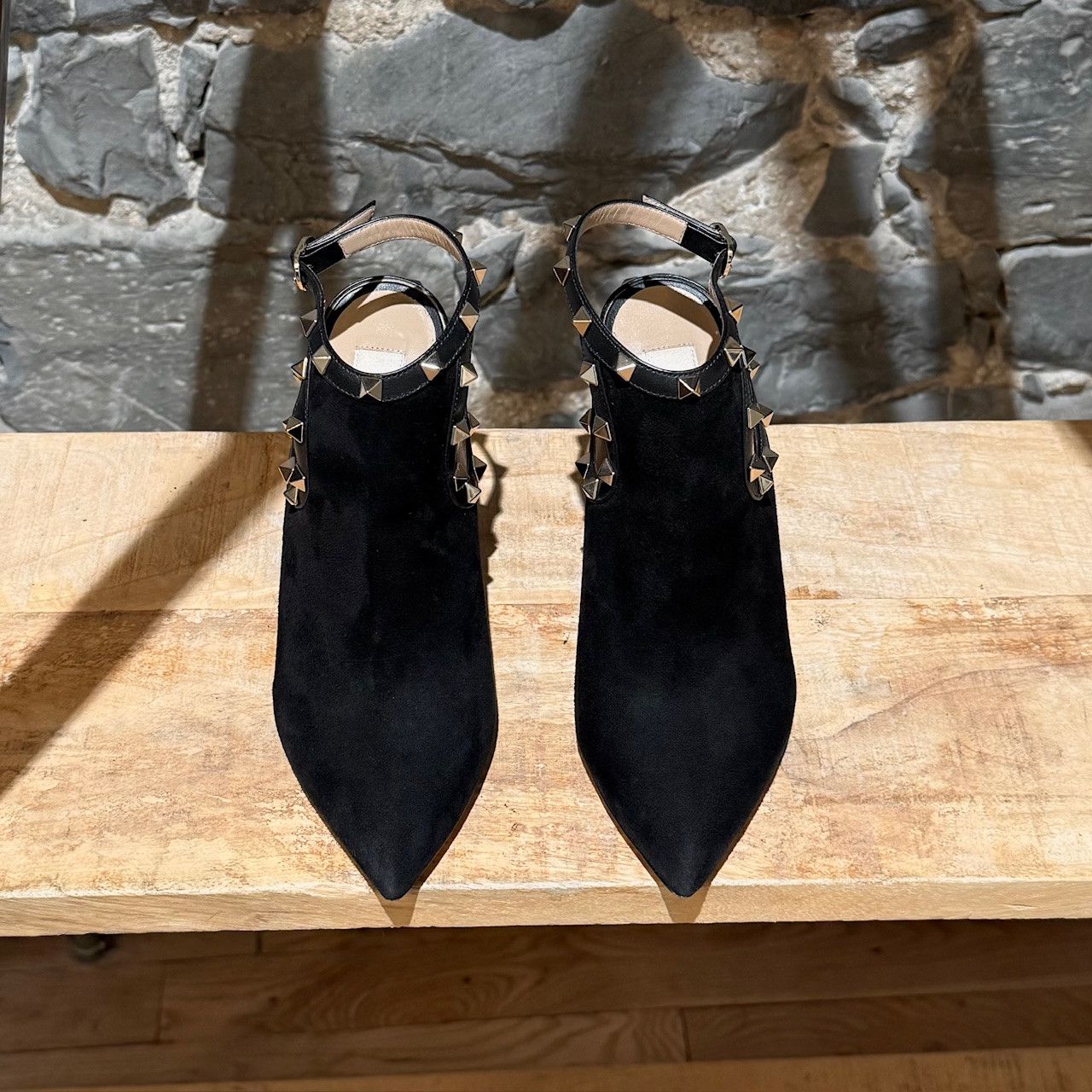 Valentino Valentino Black Suede Rockstud Accent Open Heel Booties Size US 7 / IT 37 - 4 Thumbnail